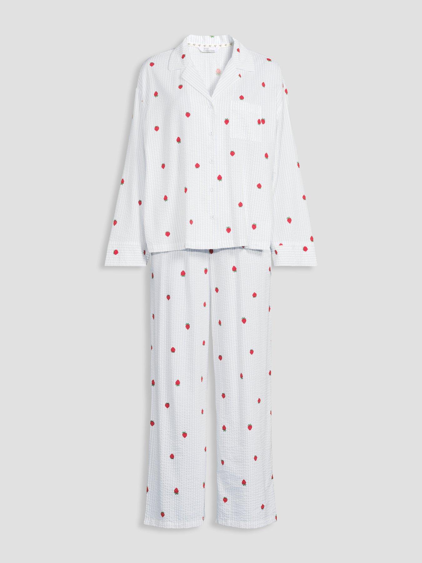 Image 7 of 7 of The Very Collection Woven Stripe Strawberry Print Revere Pyjama Set - Blue