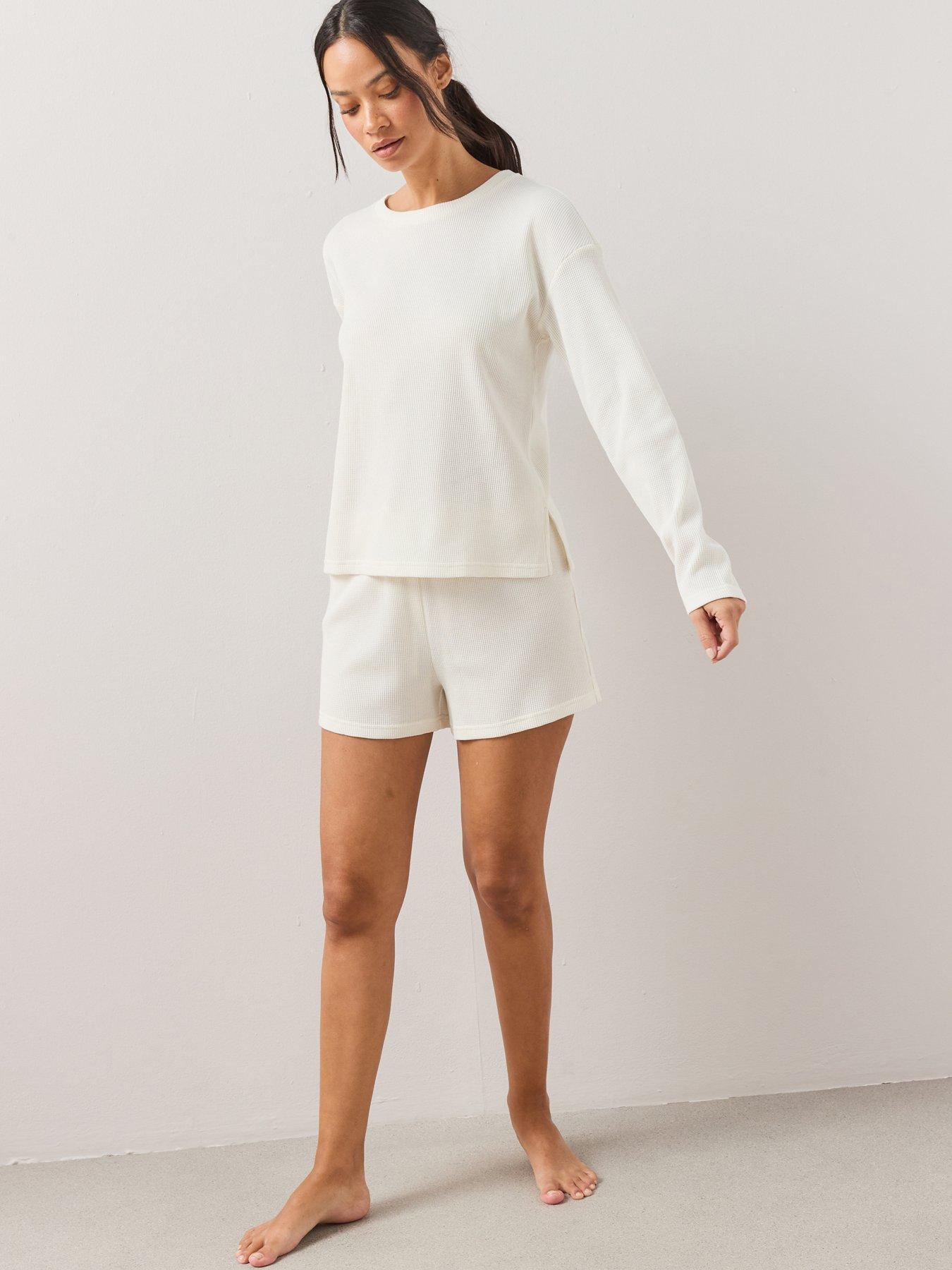 The Very Collection Long Sleeve Waffle Top And Short Pyjama Set - Cream