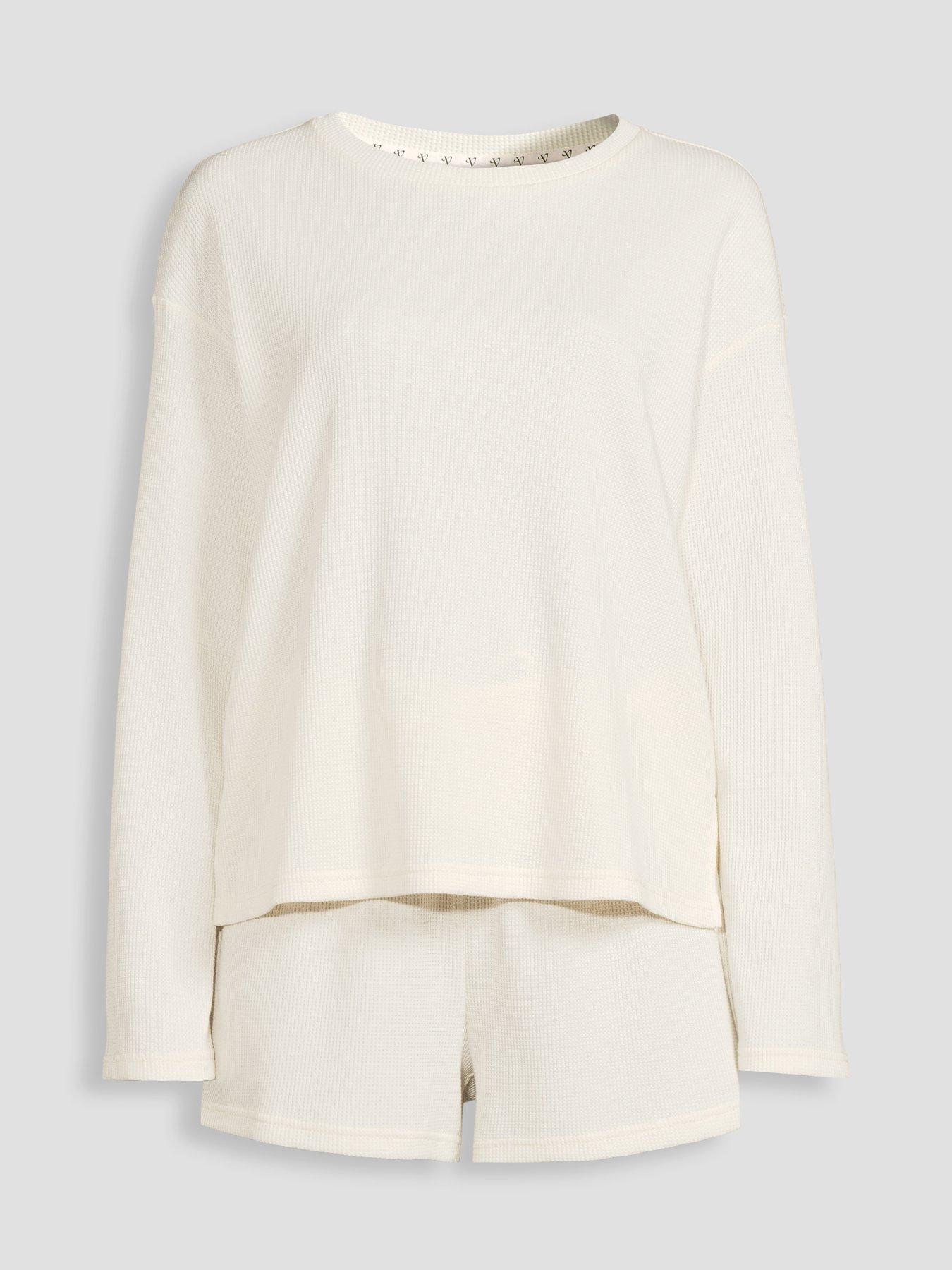Image 7 of 7 of The Very Collection Long Sleeve Waffle Top And Short Pyjama Set - Cream