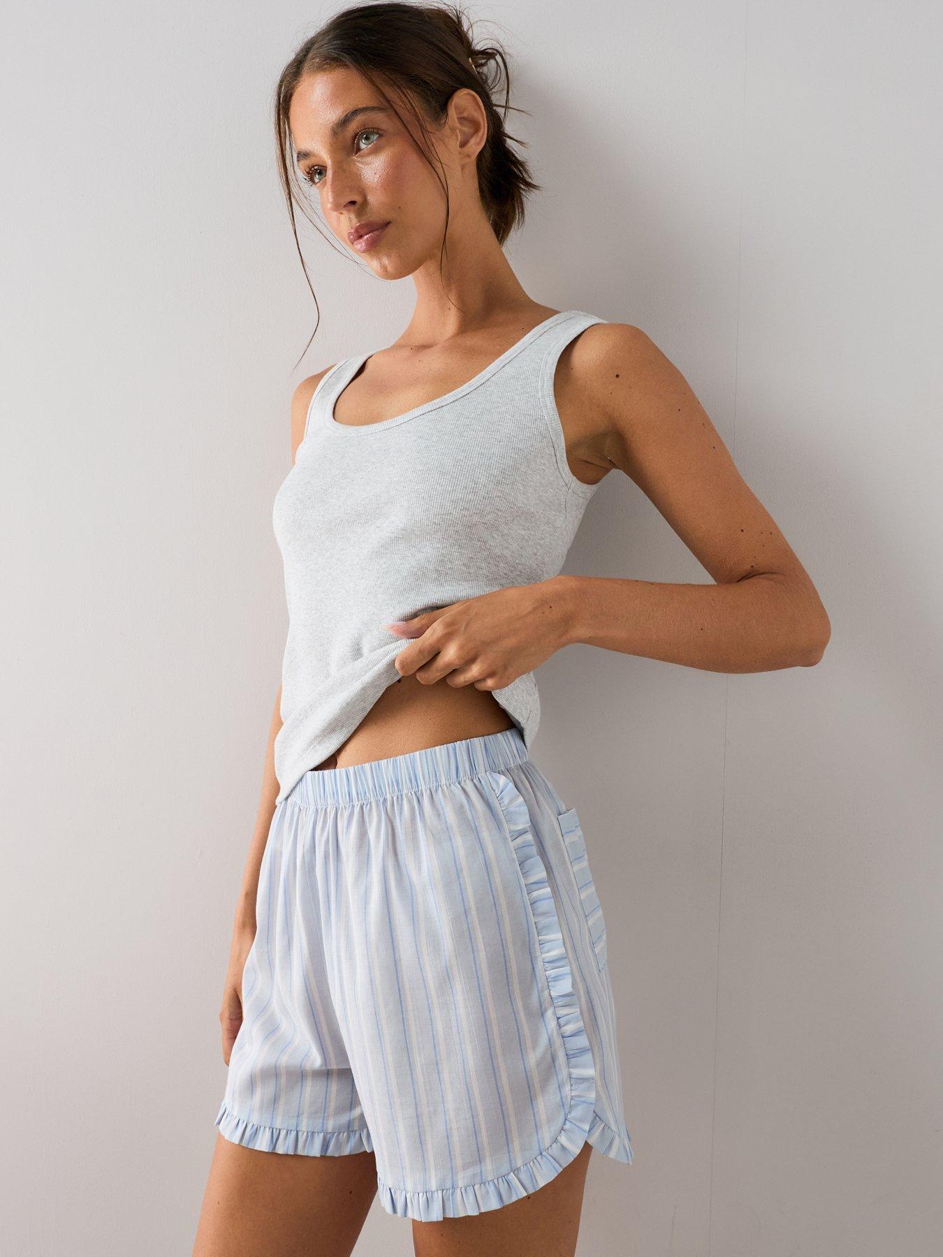 Image 4 of 7 of The Very Collection Ribbed Vest And Woven Short Pyjama Set - Grey
