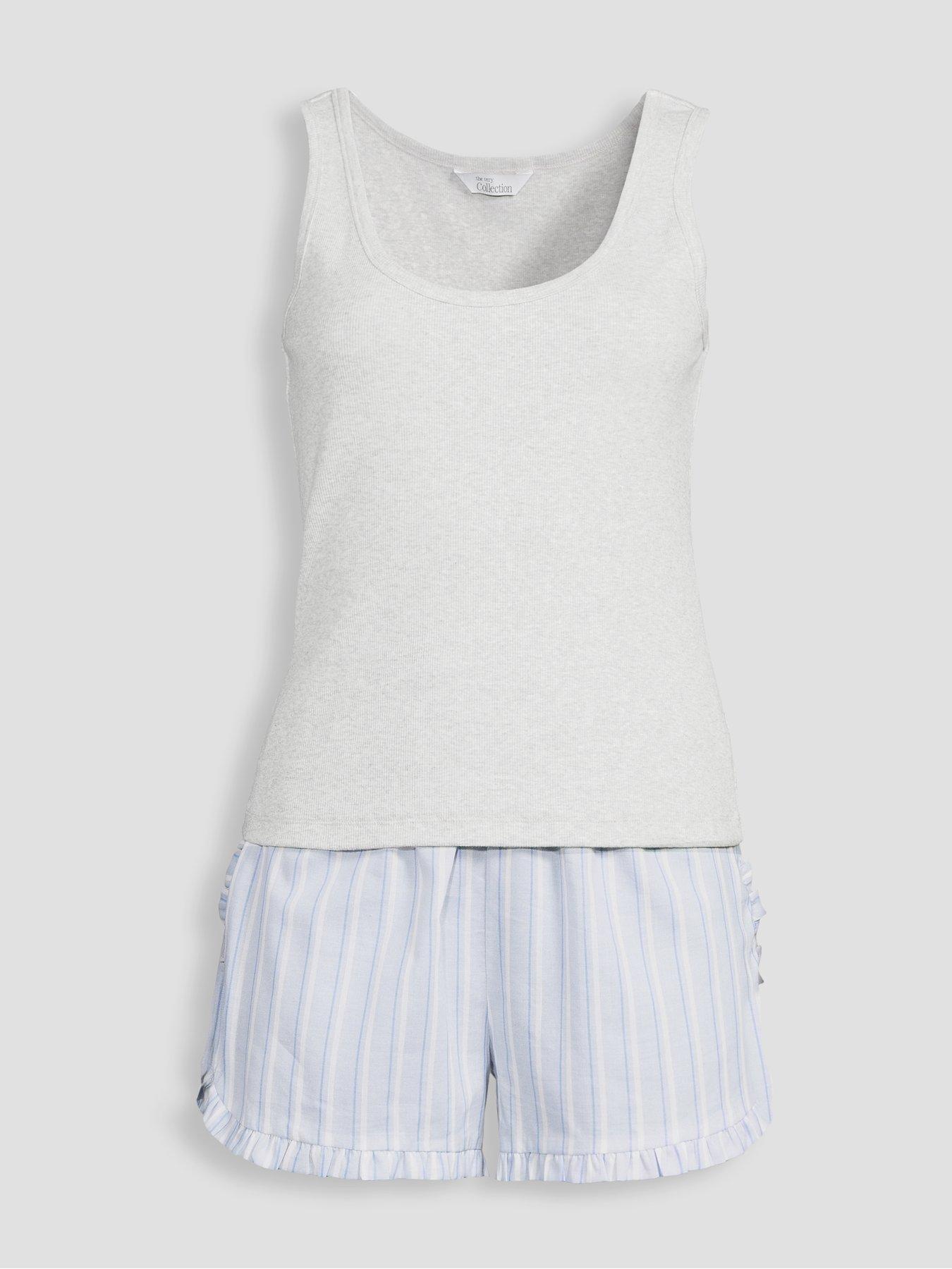 Image 7 of 7 of The Very Collection Ribbed Vest And Woven Short Pyjama Set - Grey