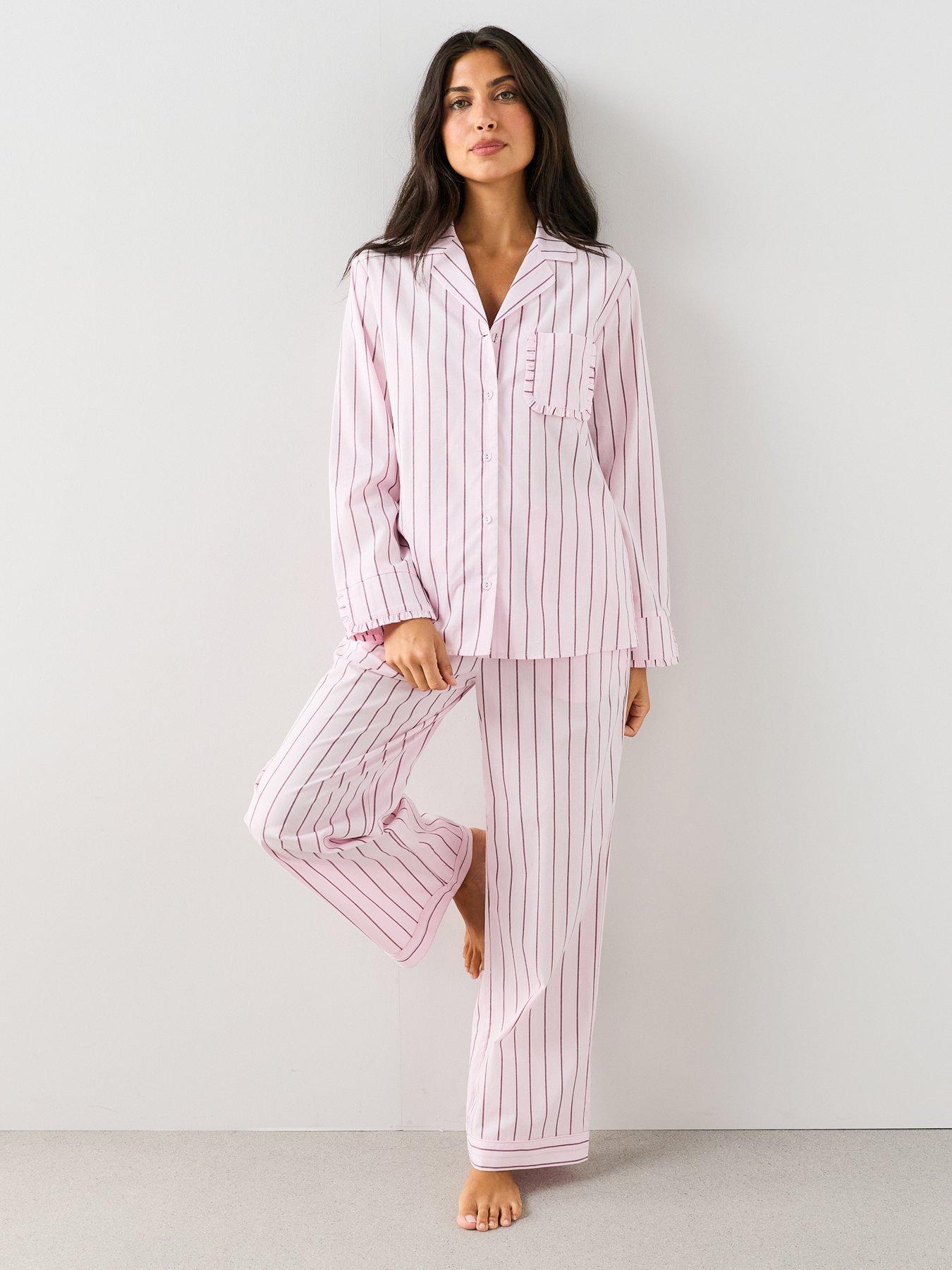 The Very Collection Woven Stripe Revere Pyjama Set - Pink