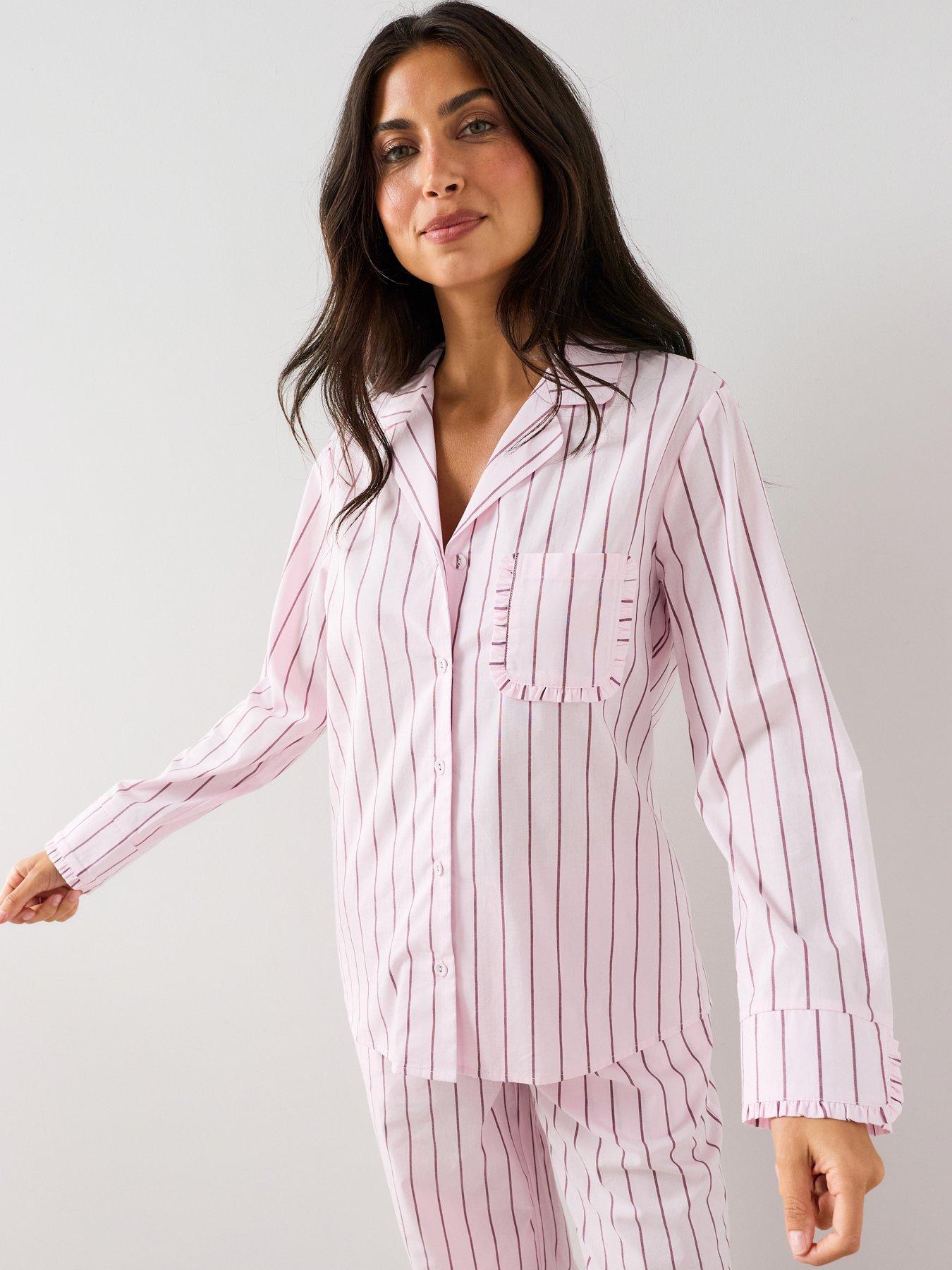 The Very Collection Woven Stripe Revere Pyjama Set - Pink