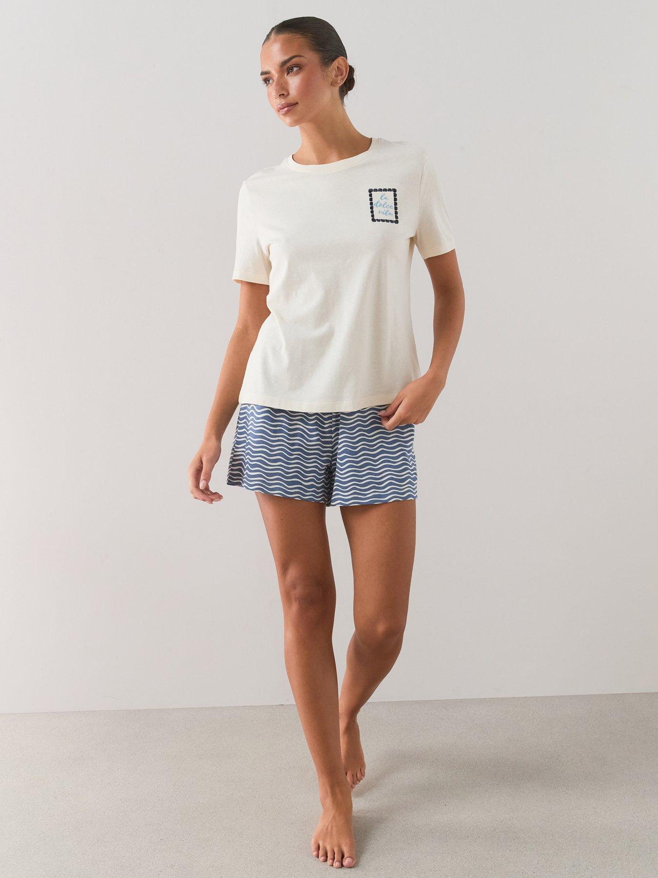 The Very Collection Short Sleeve Dolce Vita T-Shirt And Short Pyjama Set - Blue