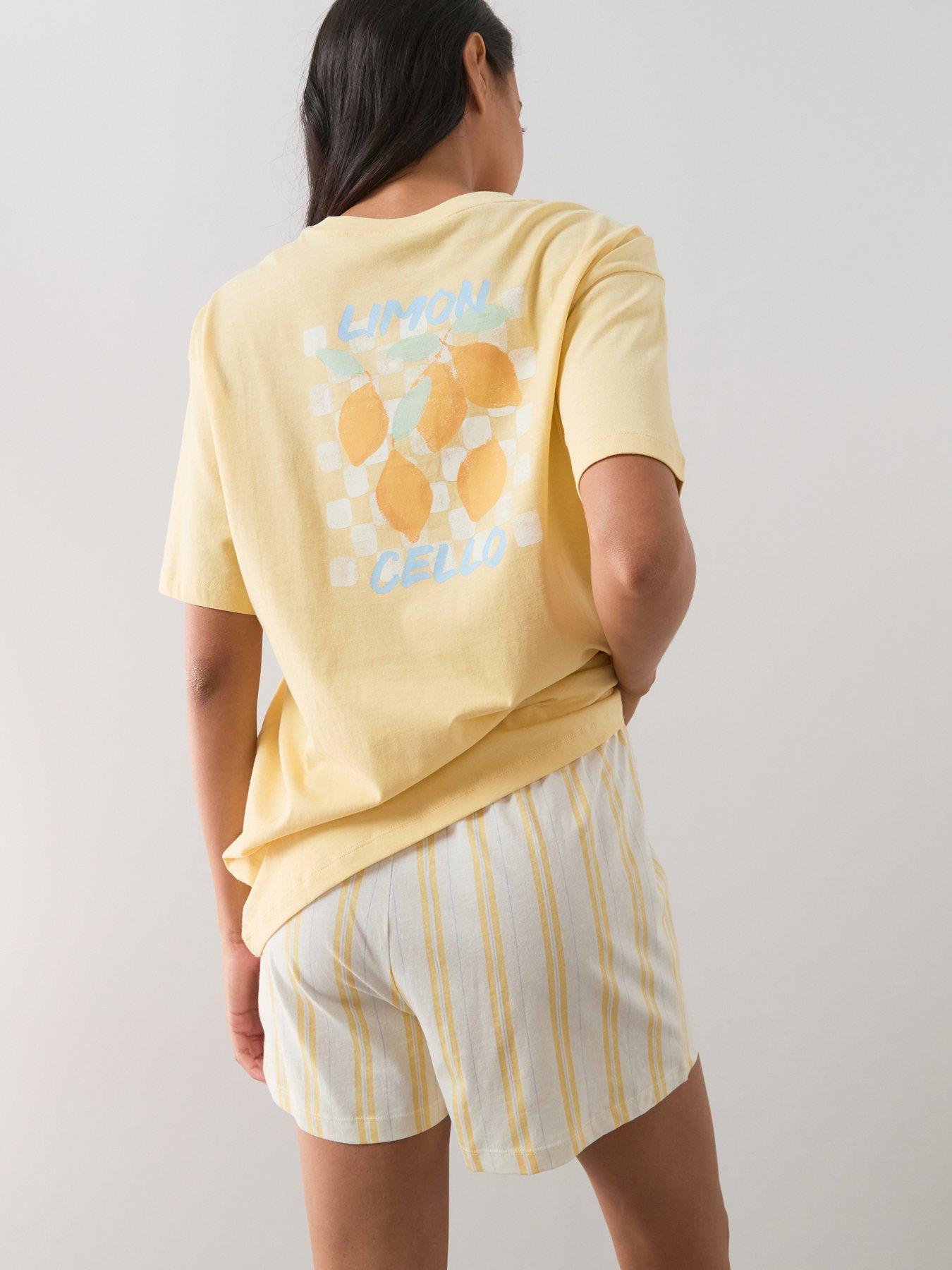 The Very Collection Short Sleeve Lemon Print T-Shirt And Short Pyjama Set - Yellow