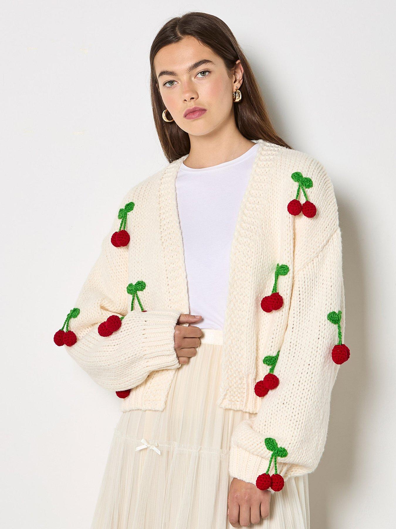 Apricot Knitted Cherries Open Cardigan