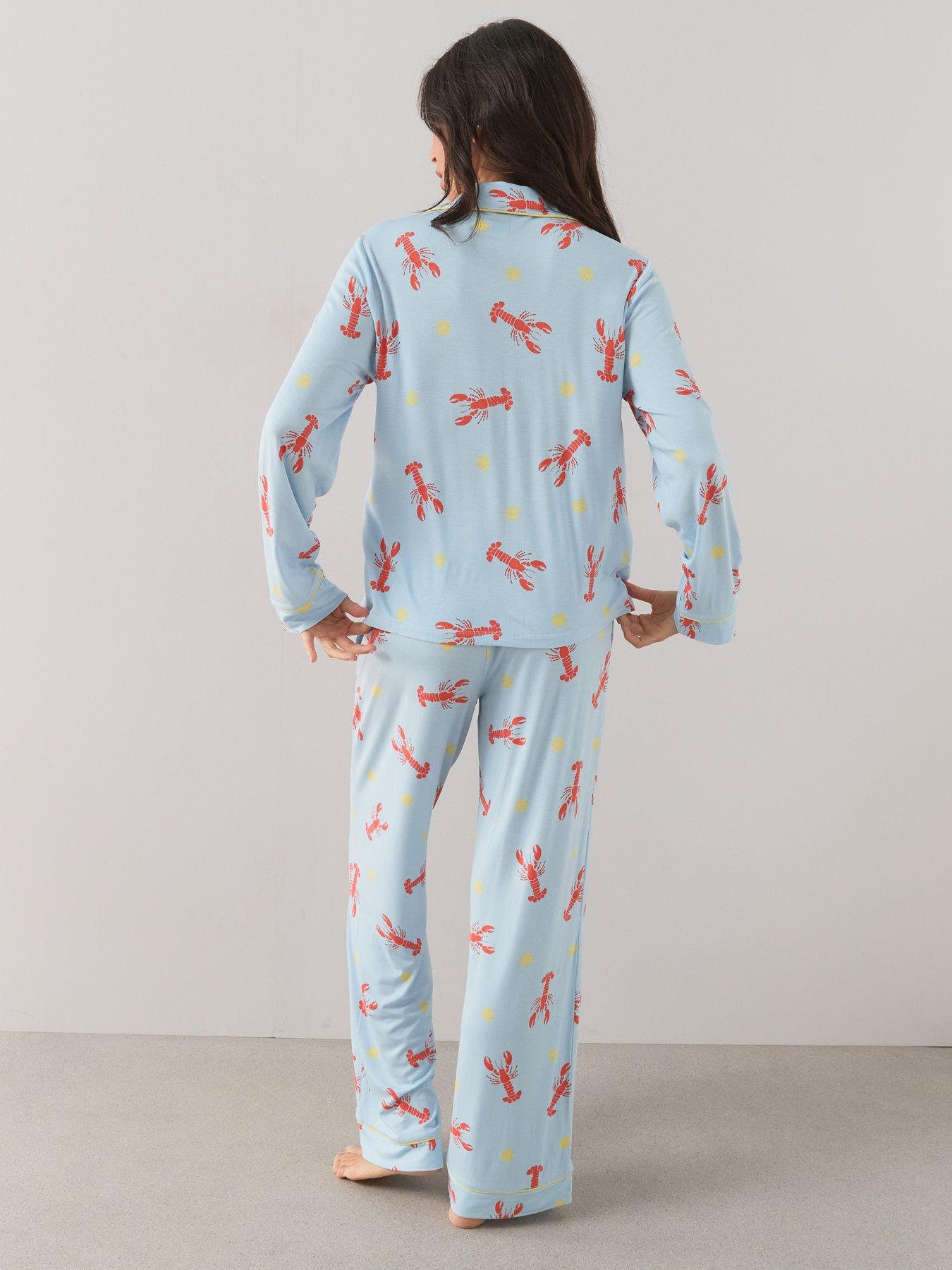 Image 2 of 7 of The Very Collection Lobster Long Sleeve Jersey Revere Pyjama Set - Blue