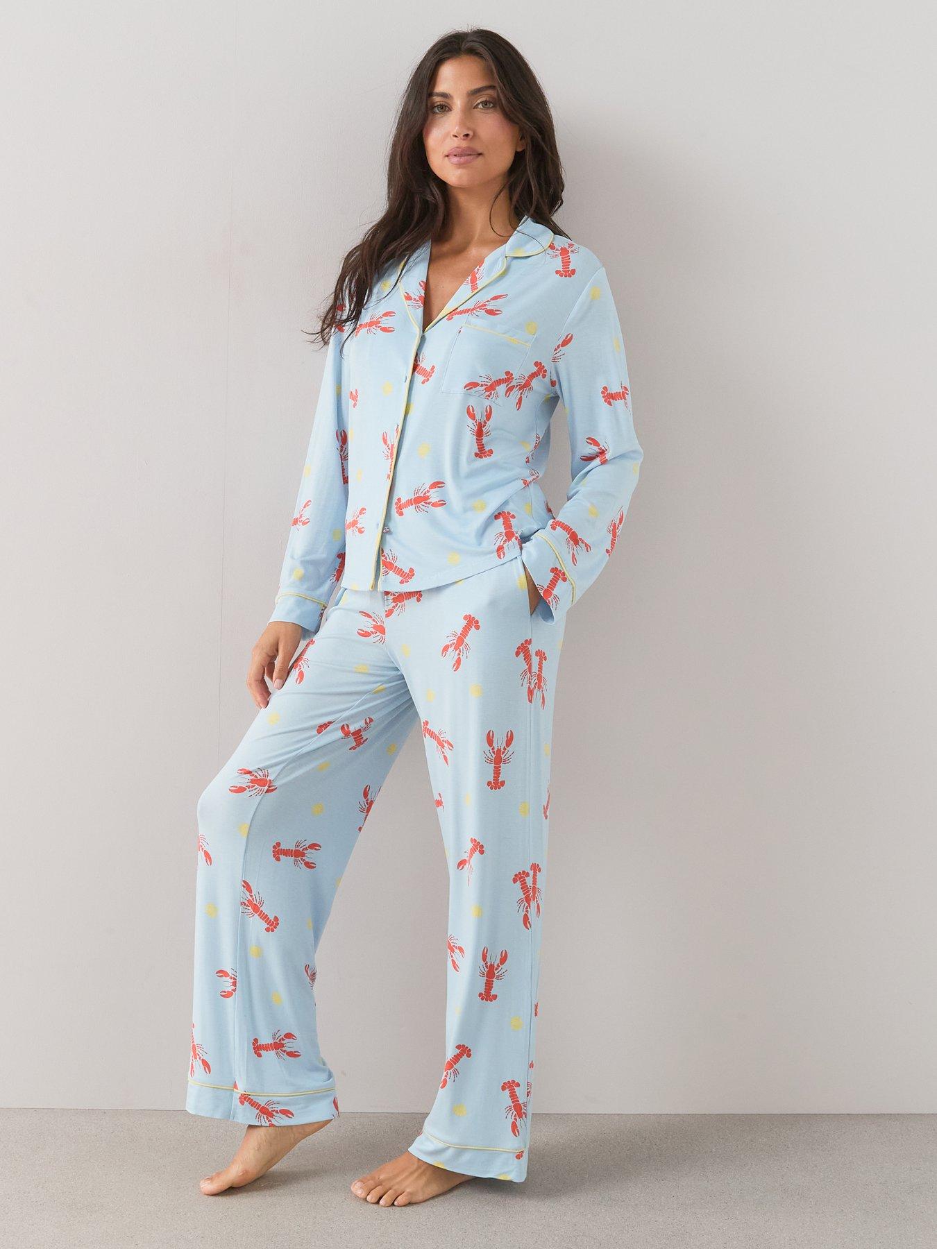 Image 3 of 7 of The Very Collection Lobster Long Sleeve Jersey Revere Pyjama Set - Blue