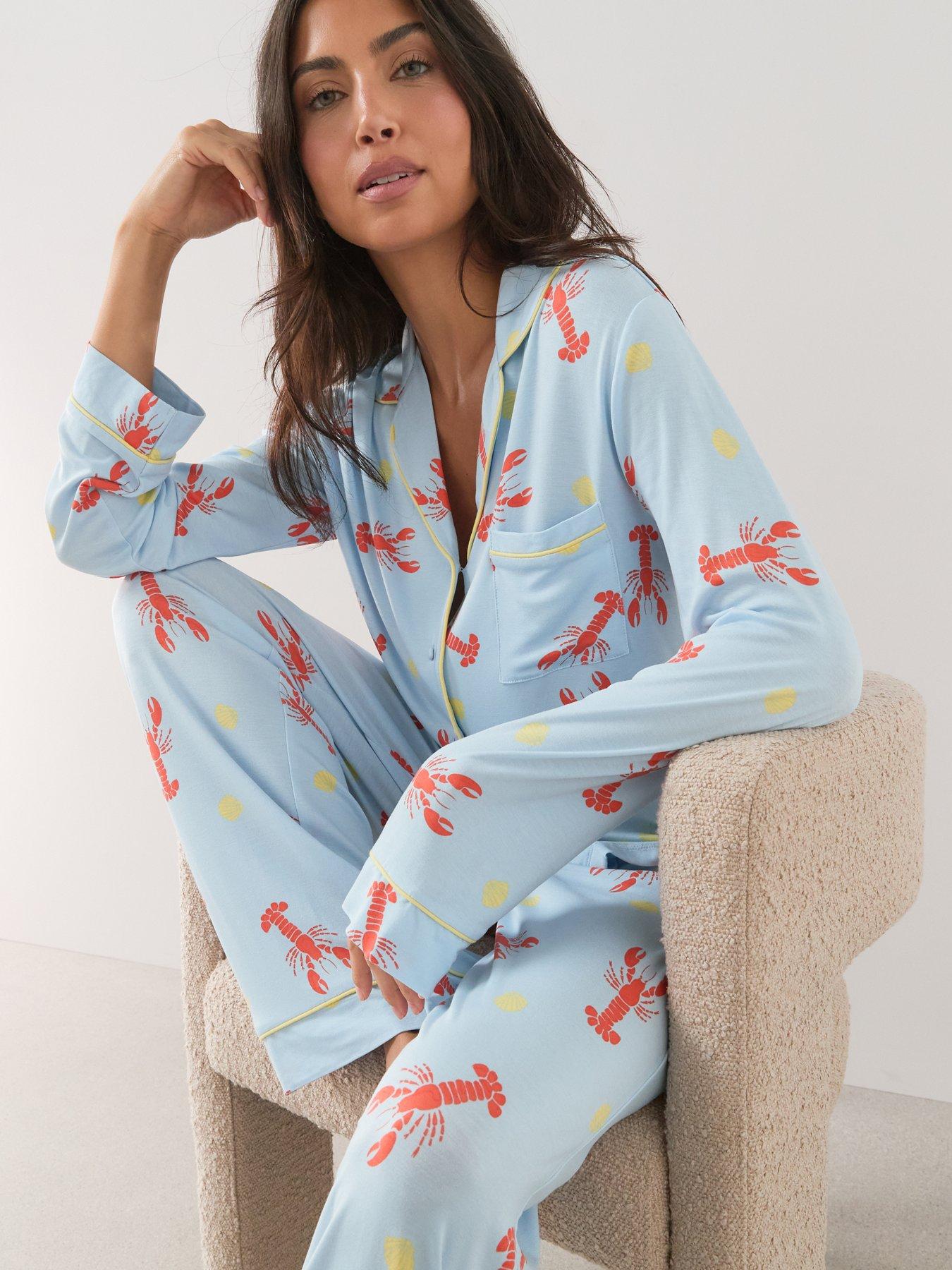 Image 4 of 7 of The Very Collection Lobster Long Sleeve Jersey Revere Pyjama Set - Blue