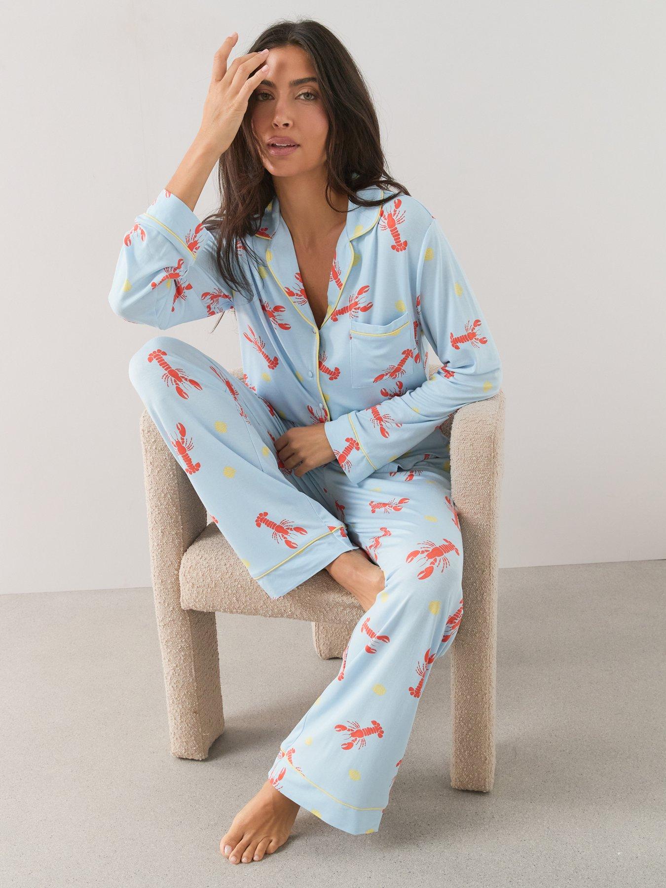 Image 5 of 7 of The Very Collection Lobster Long Sleeve Jersey Revere Pyjama Set - Blue