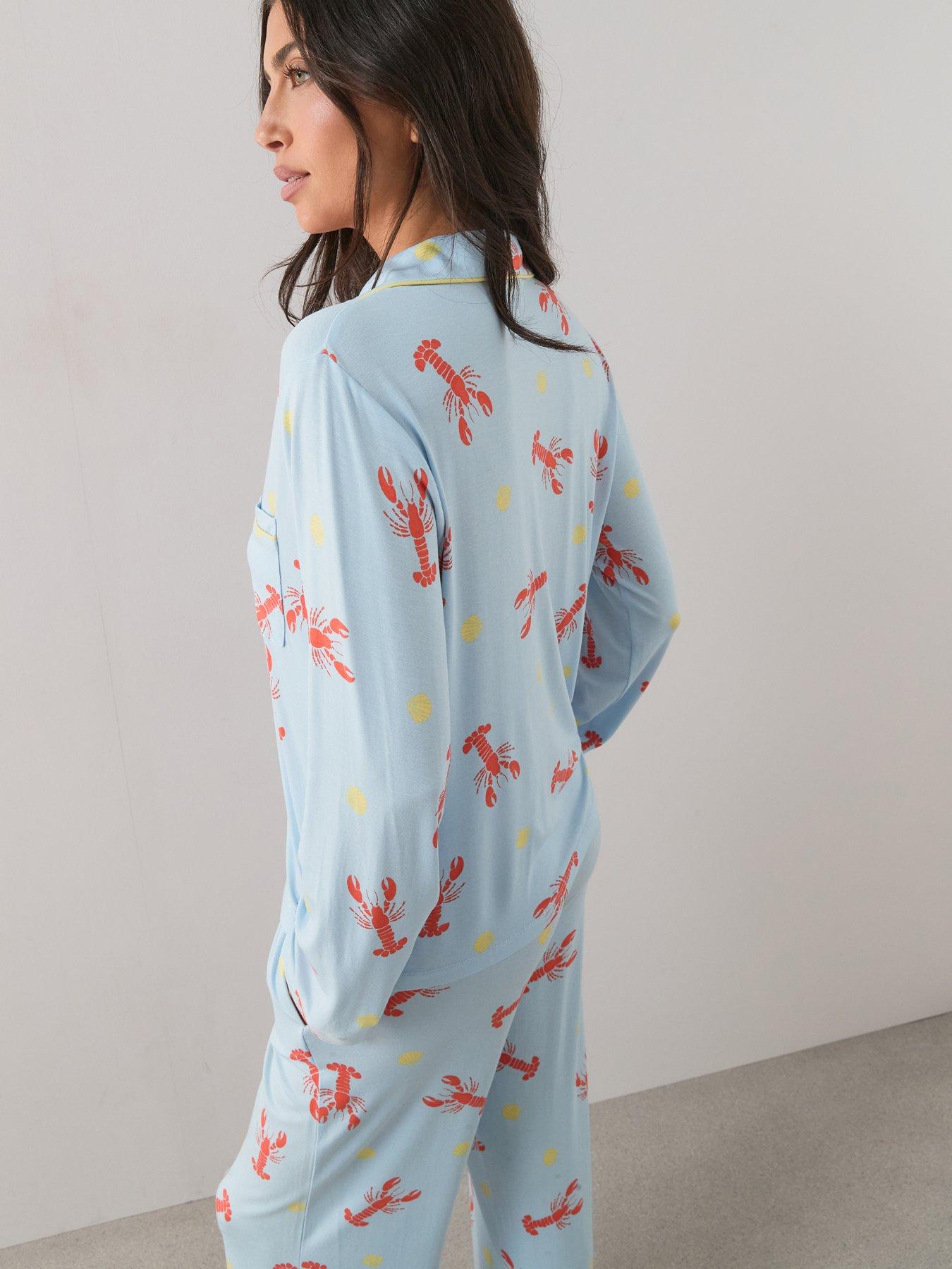 Image 6 of 7 of The Very Collection Lobster Long Sleeve Jersey Revere Pyjama Set - Blue