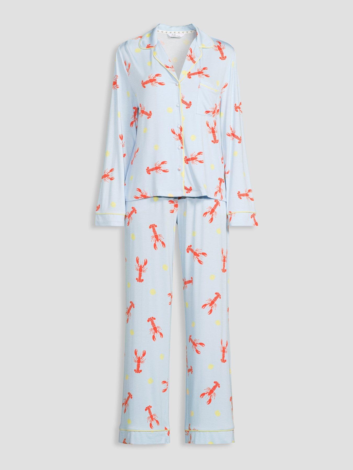 Image 7 of 7 of The Very Collection Lobster Long Sleeve Jersey Revere Pyjama Set - Blue