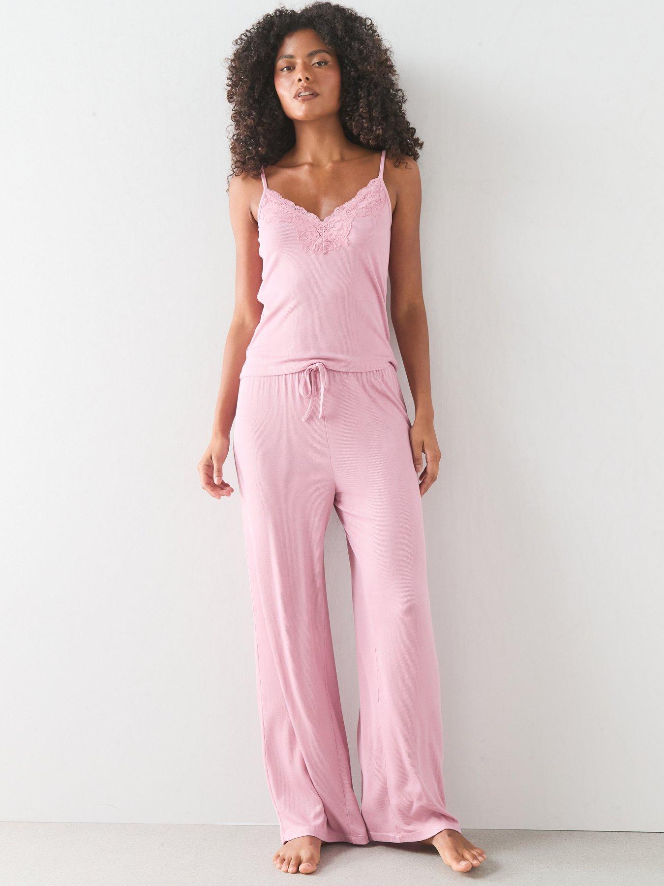 The Very Collection Lace Trim Cami And Wide Leg Pyjama Set - Pink