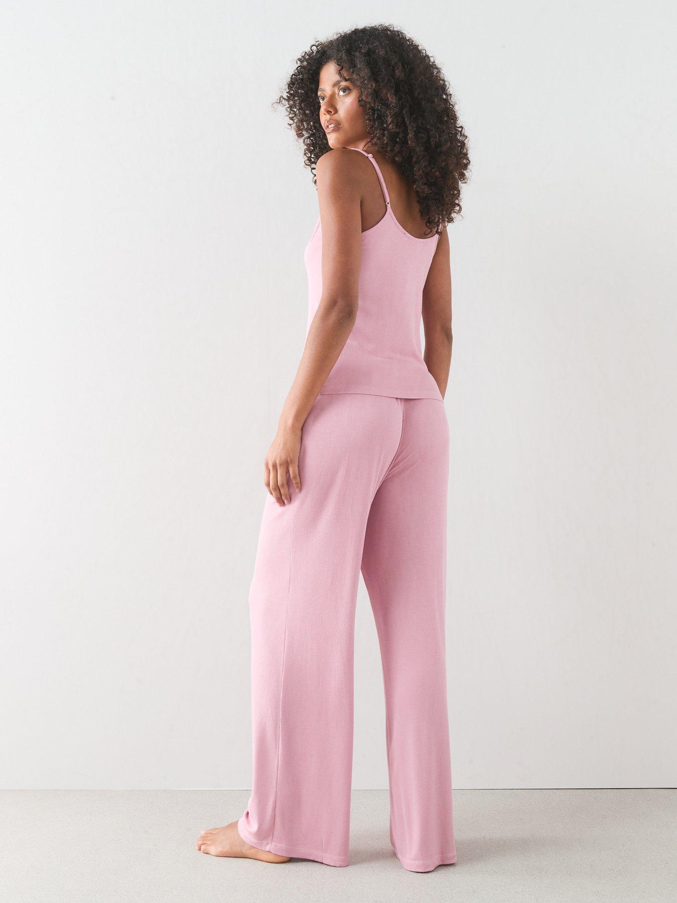 Image 2 of 7 of The Very Collection Lace Trim Cami And Wide Leg Pyjama Set - Pink