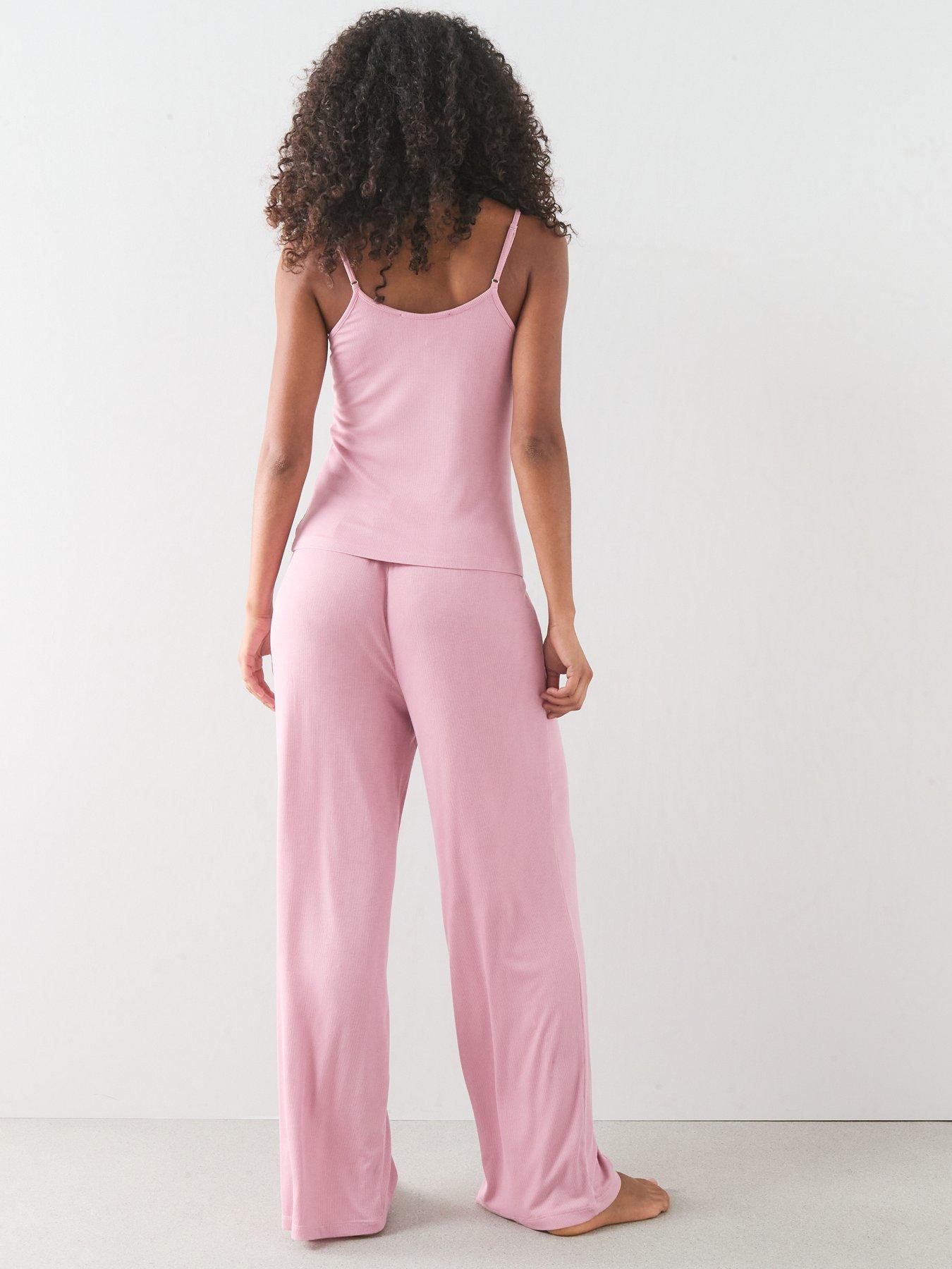 Image 5 of 7 of The Very Collection Lace Trim Cami And Wide Leg Pyjama Set - Pink