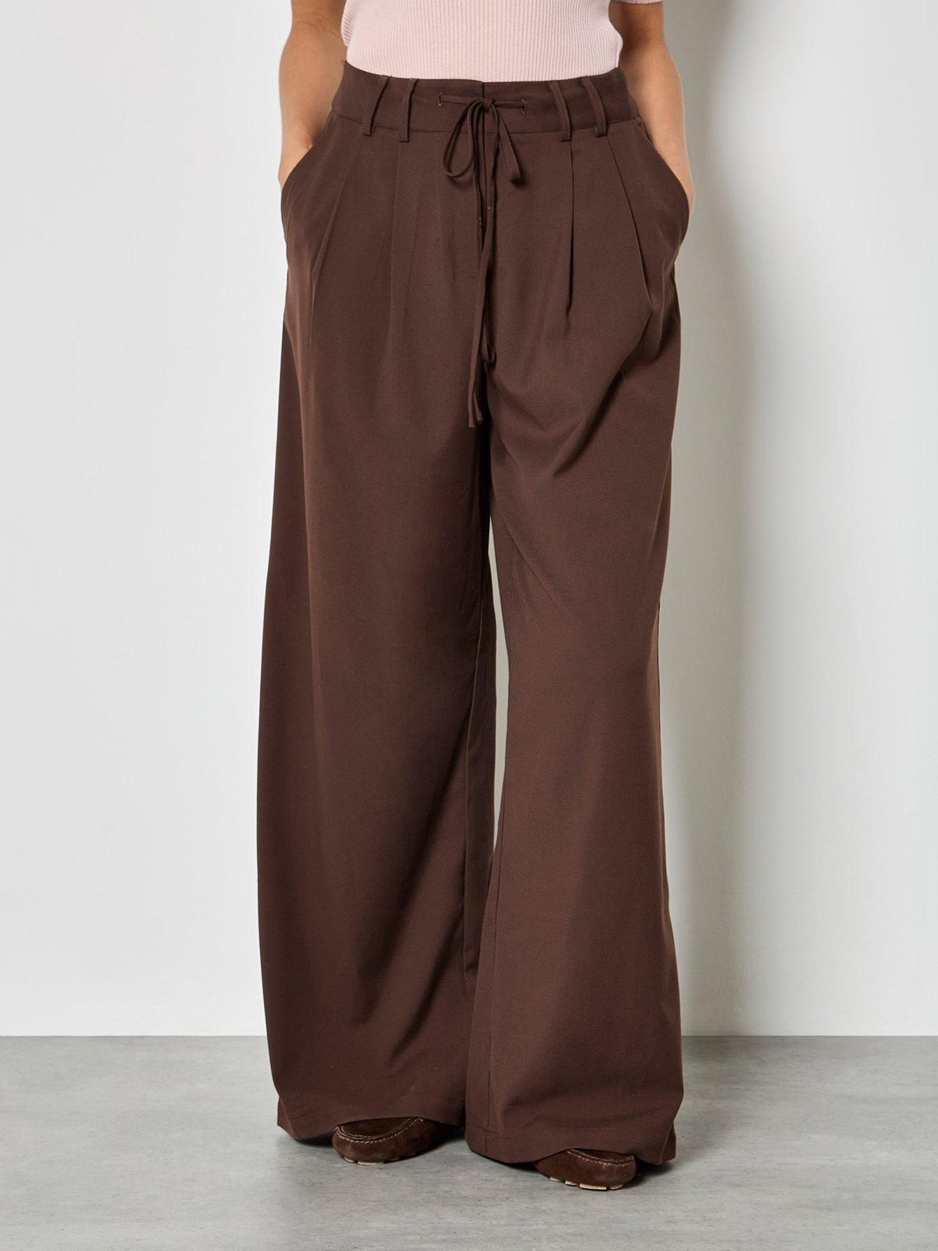 apricot-pleat-detail-wide-leg-trousers-brown