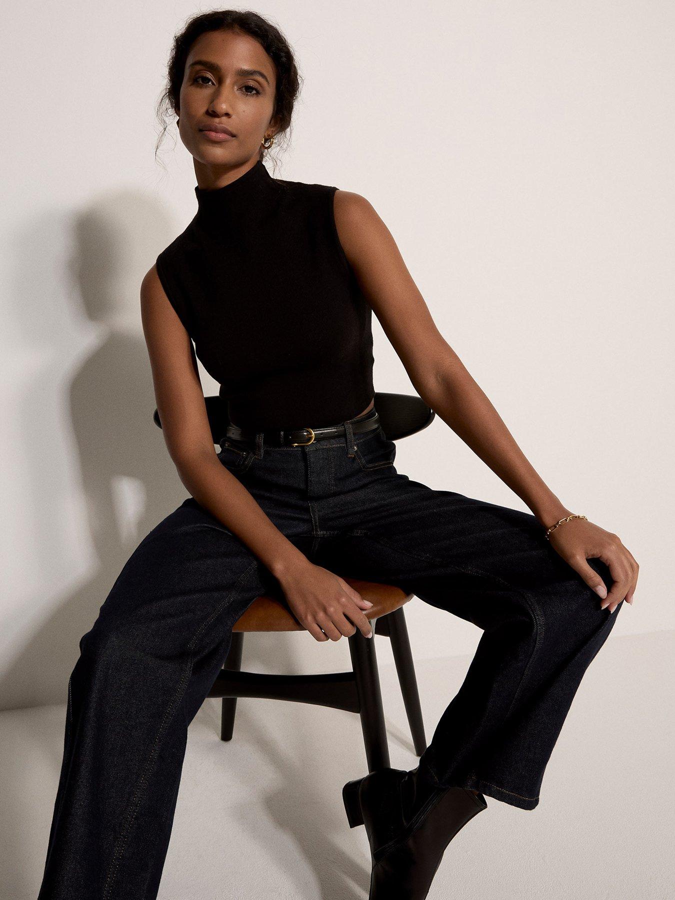  image of apricot-high-neck-knitted-crop-top-black