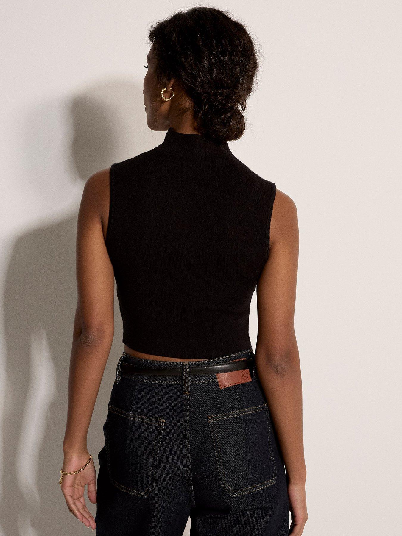  image of apricot-high-neck-knitted-crop-top-black