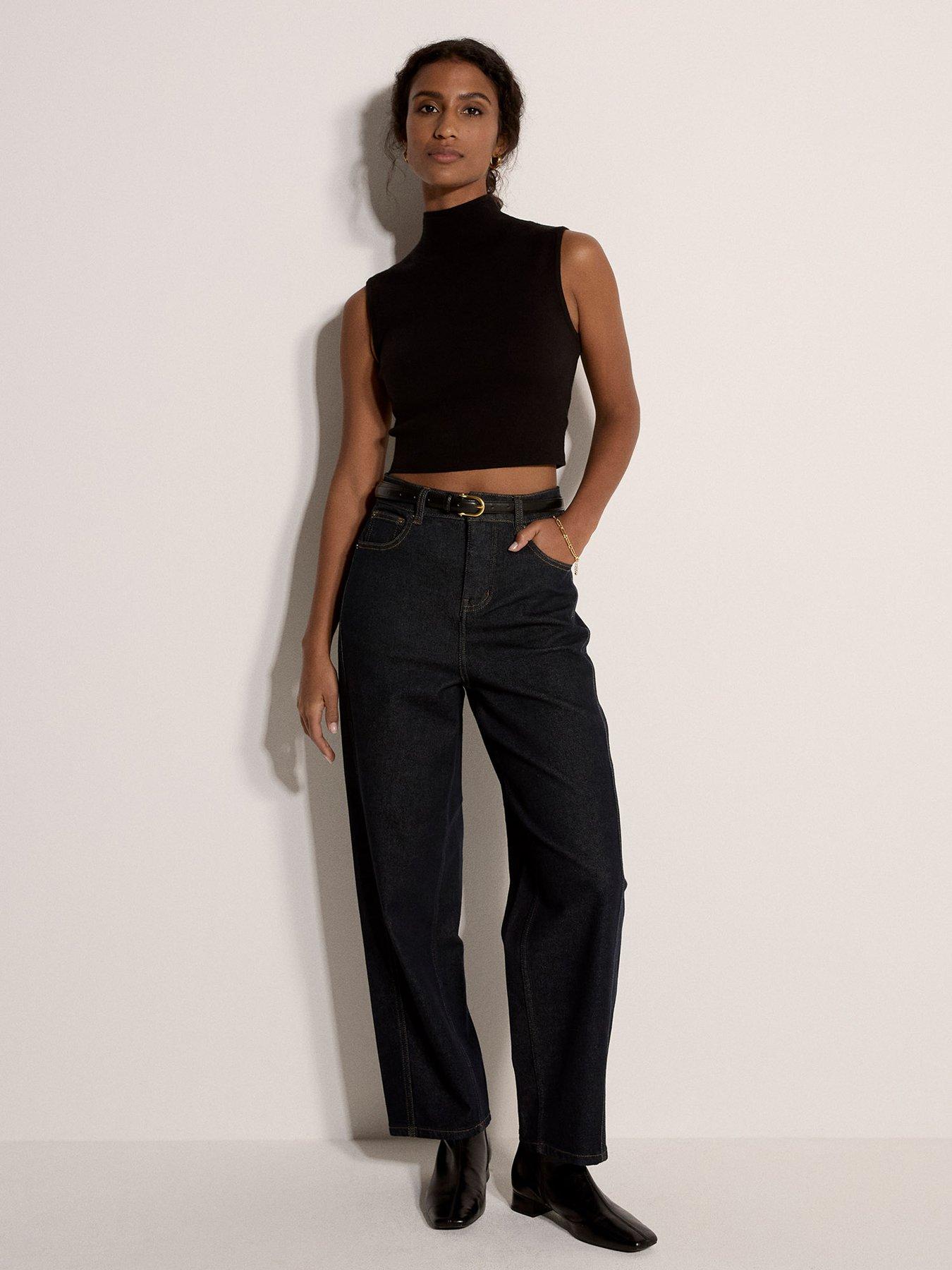  image of apricot-high-neck-knitted-crop-top-black