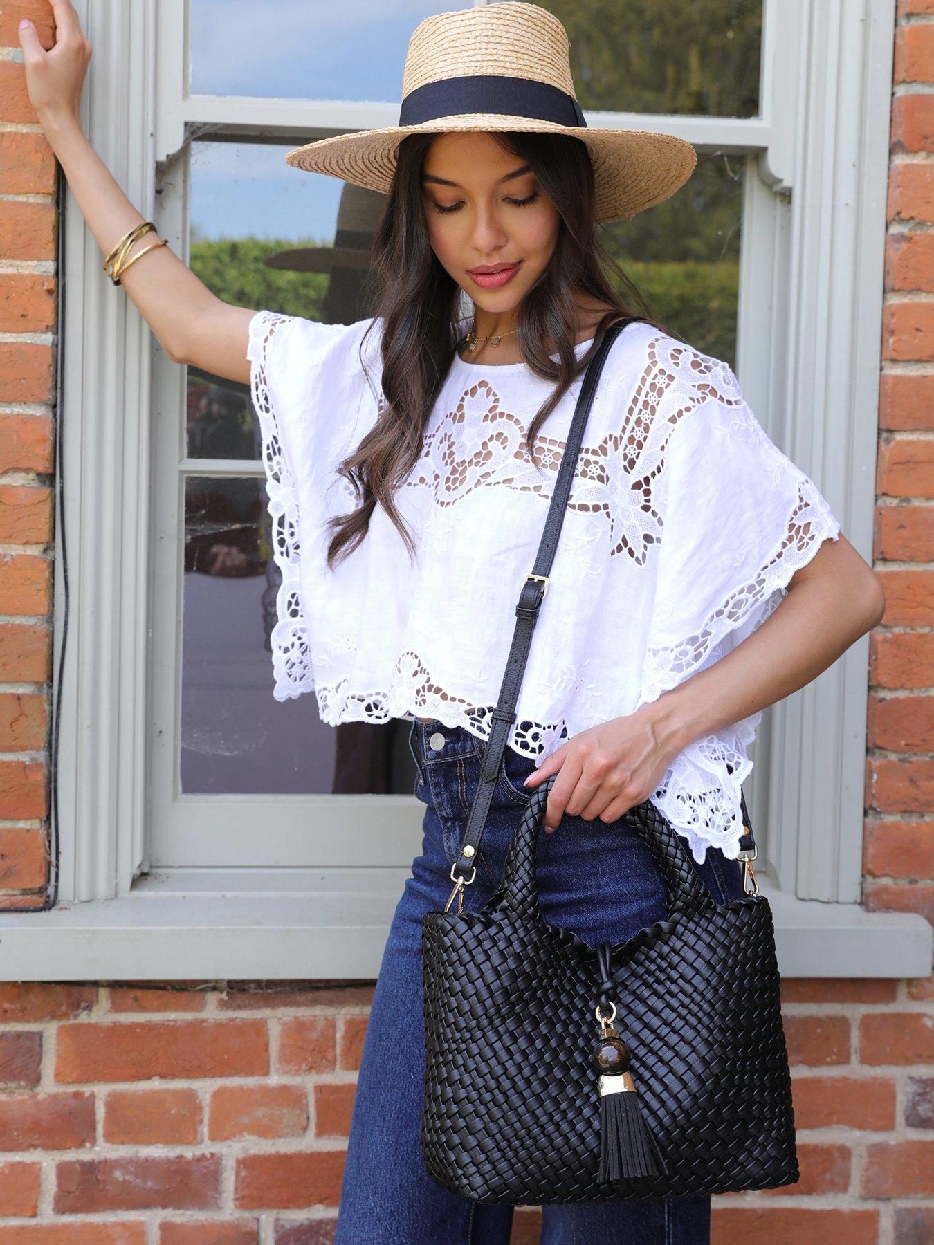 Luella Grey Suky Medium Woven Crossbody Bag In Black