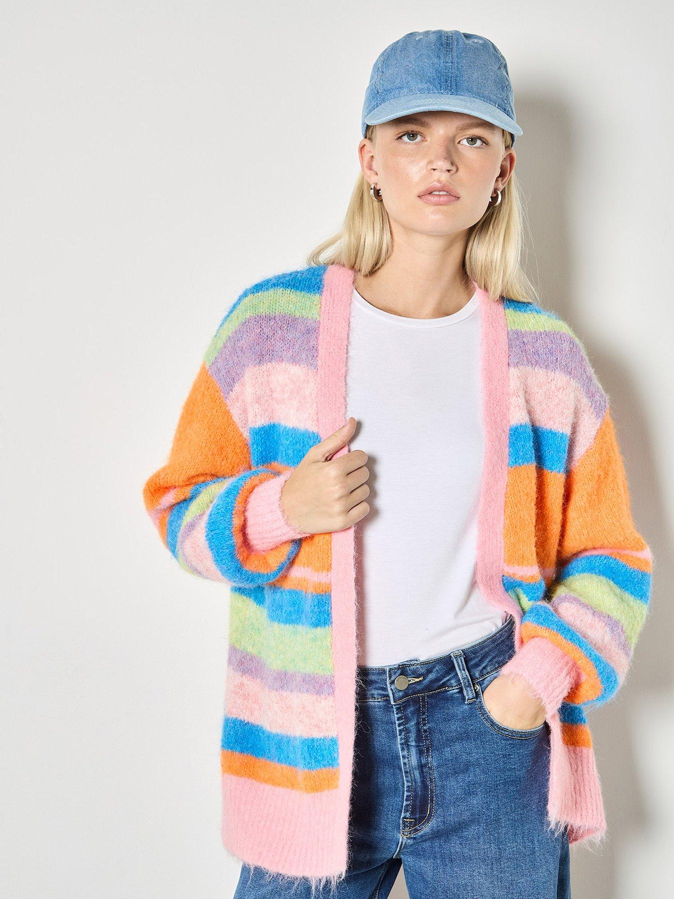 Apricot Knitted Stripe Cardigan - Multi