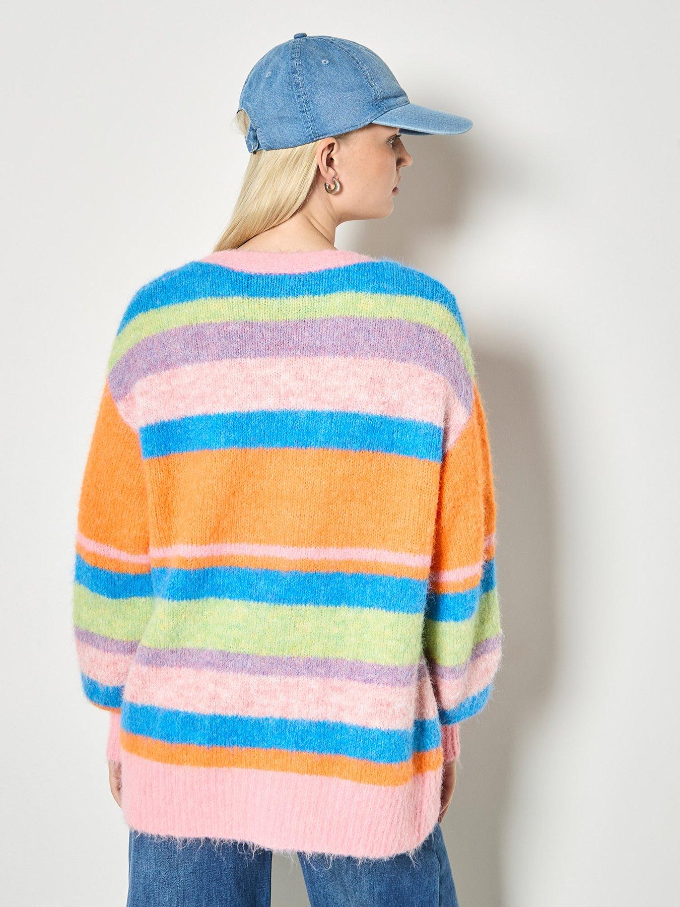  image of apricot-knitted-stripe-cardigan-multi