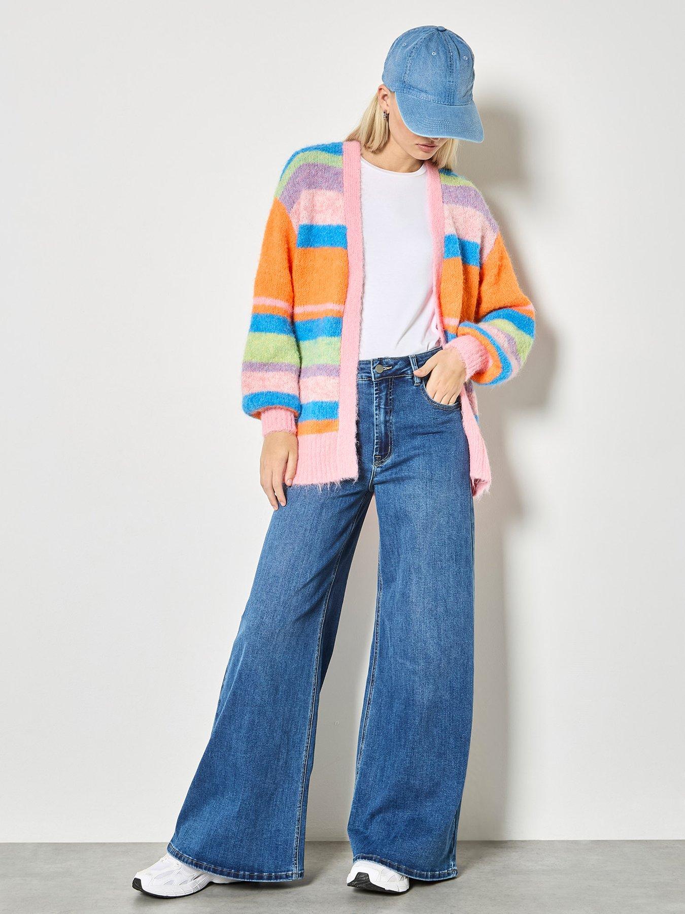  image of apricot-knitted-stripe-cardigan-multi