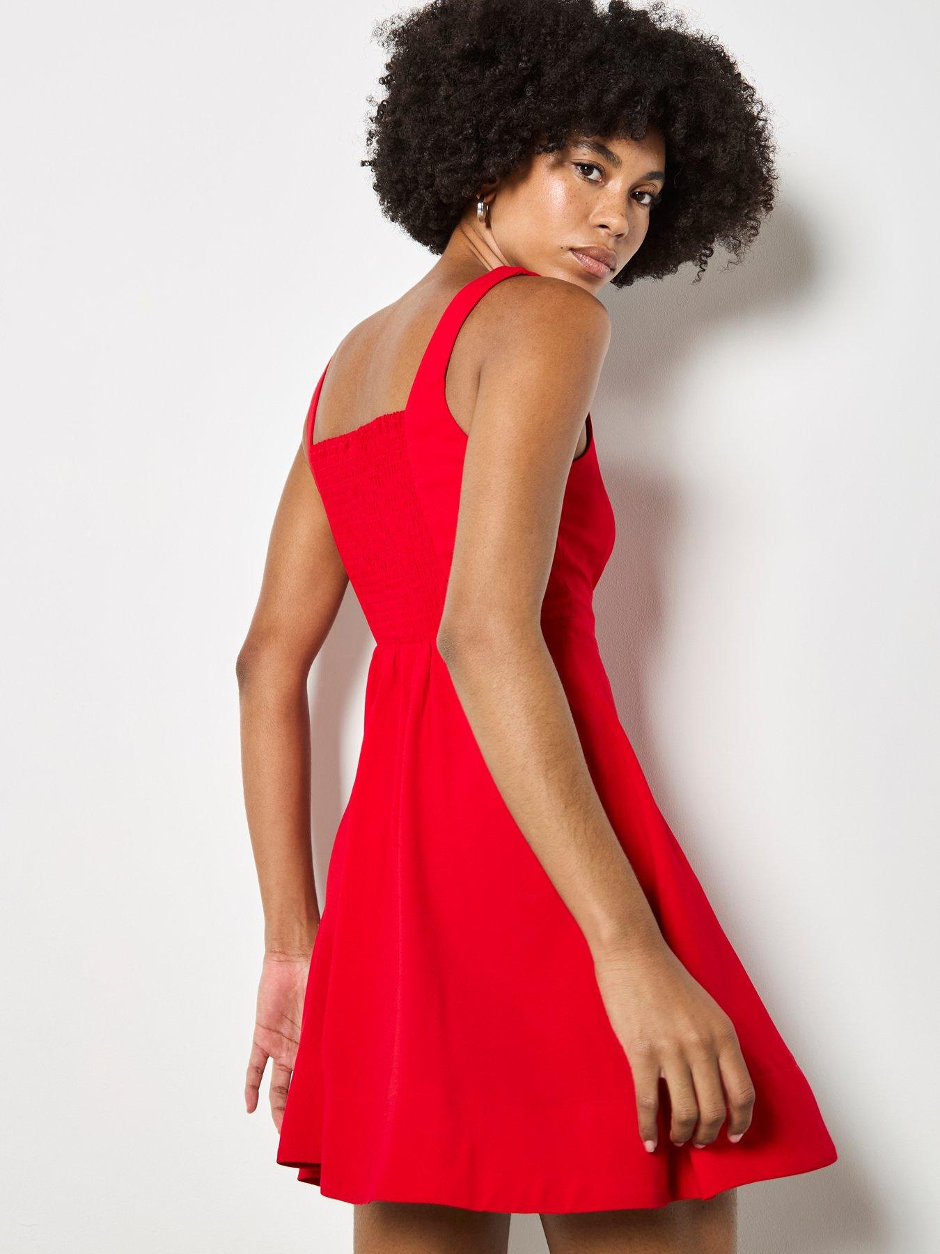 Image 2 of 5 of Apricot Fit And Flare Mini Dress - Red