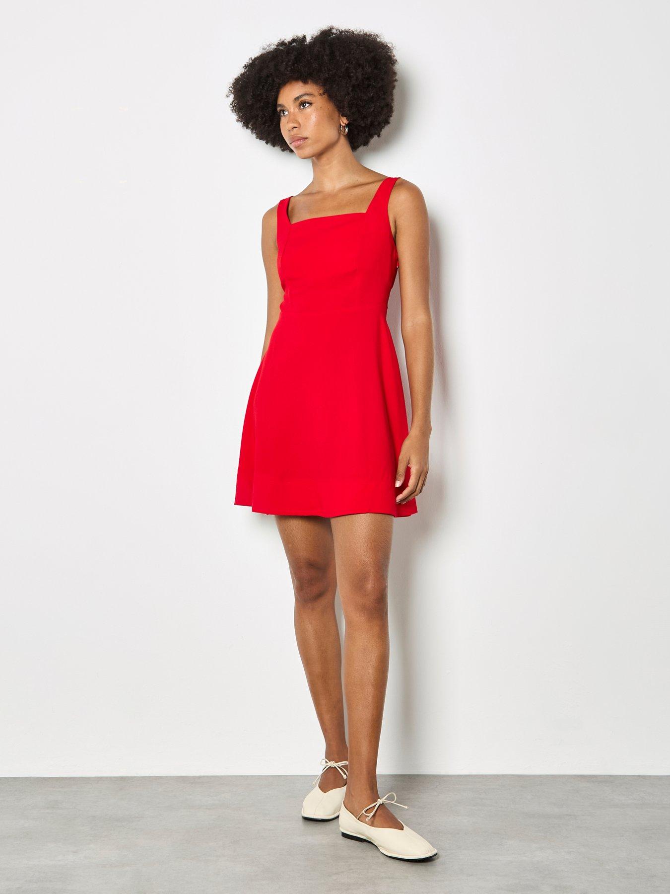 Image 3 of 5 of Apricot Fit And Flare Mini Dress - Red