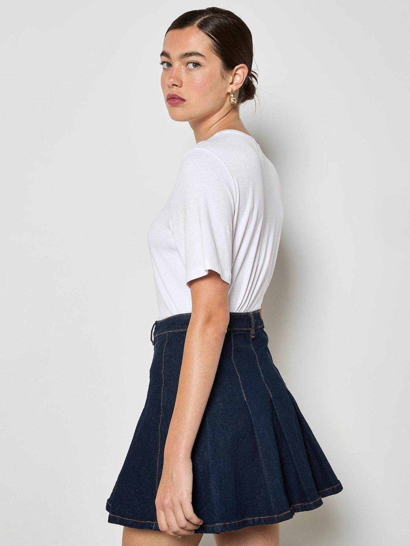 Image 2 of 4 of Apricot Denim Pleated Mini Skirt - Blue