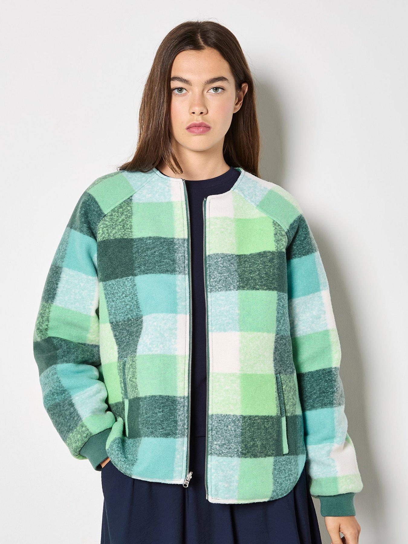  image of apricot-check-fleece-reversible-quilted-jacket-green