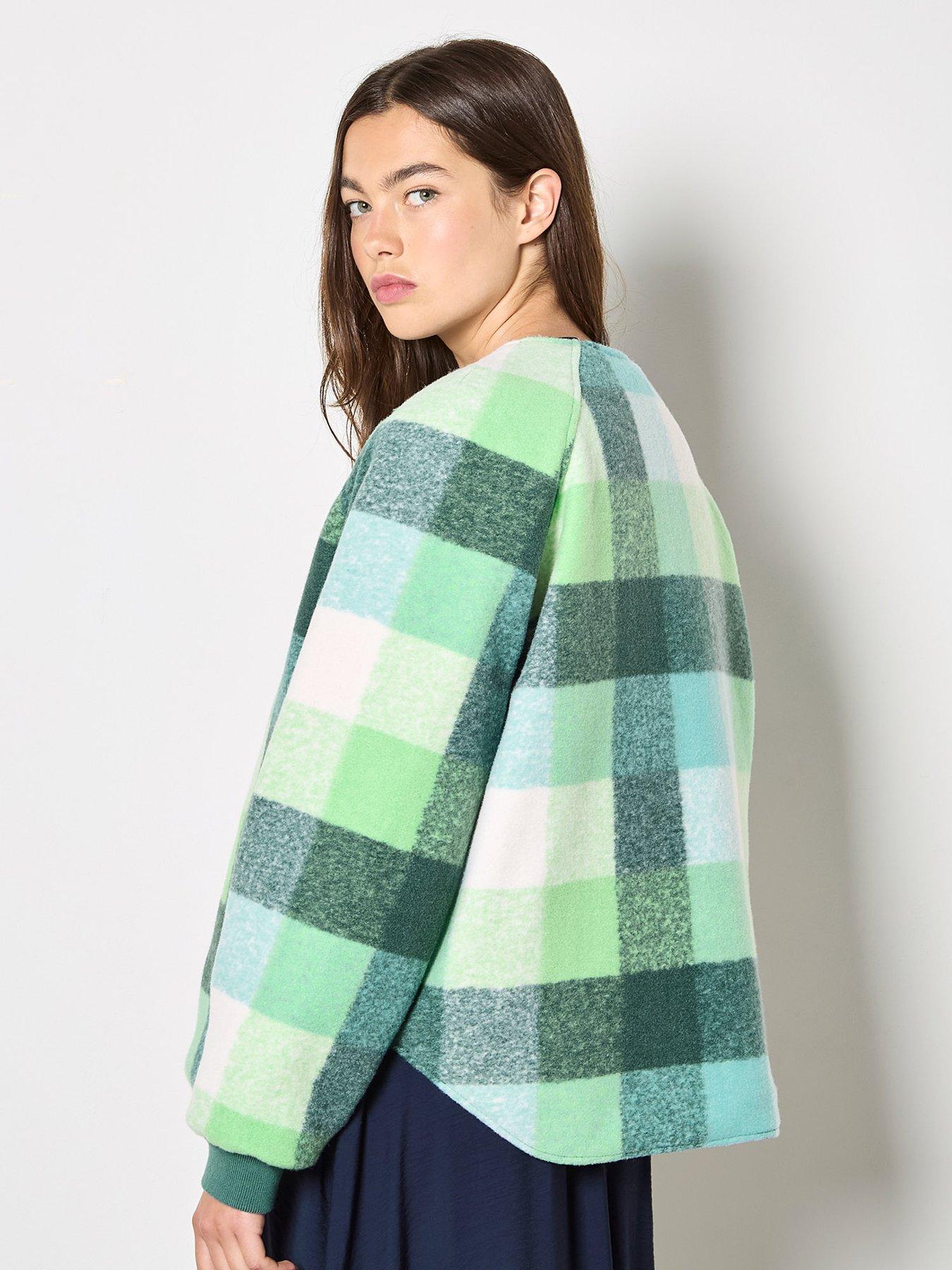  image of apricot-check-fleece-reversible-quilted-jacket-green