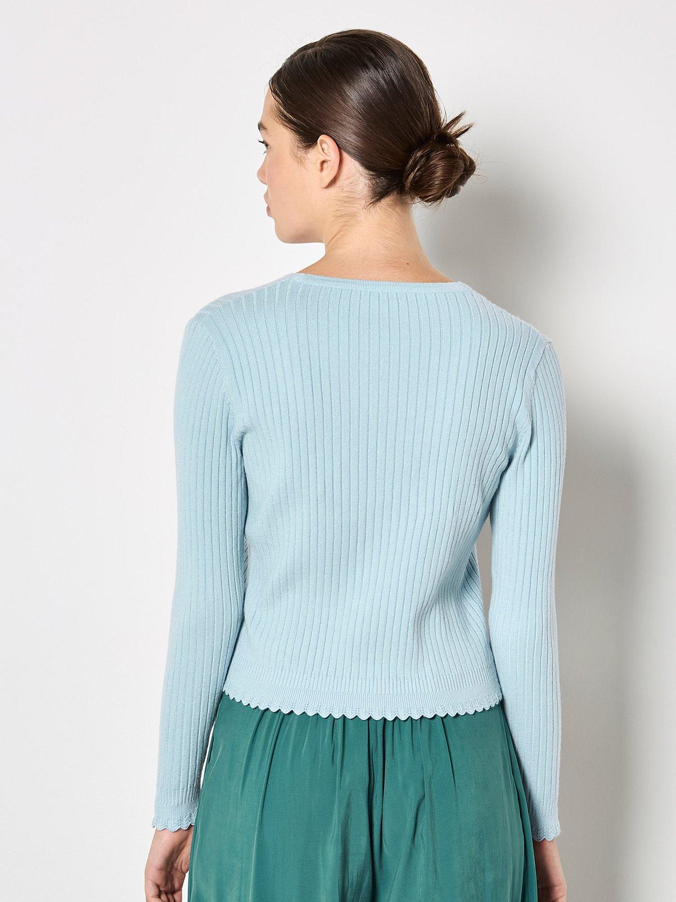 Image 2 of 4 of Apricot Ribbed Scallop Hem Cardigan - Blue