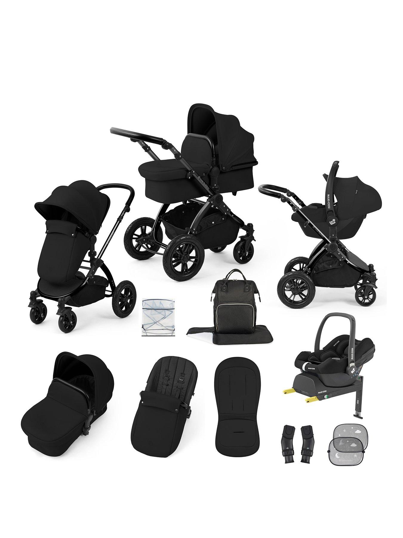 Ickle Bubba Stomp Luxe 12 Piece Travel System With Maxi Cosi Cabriofix I-Size Car Seat  &  Isofix Base - Black / Midnight / Black