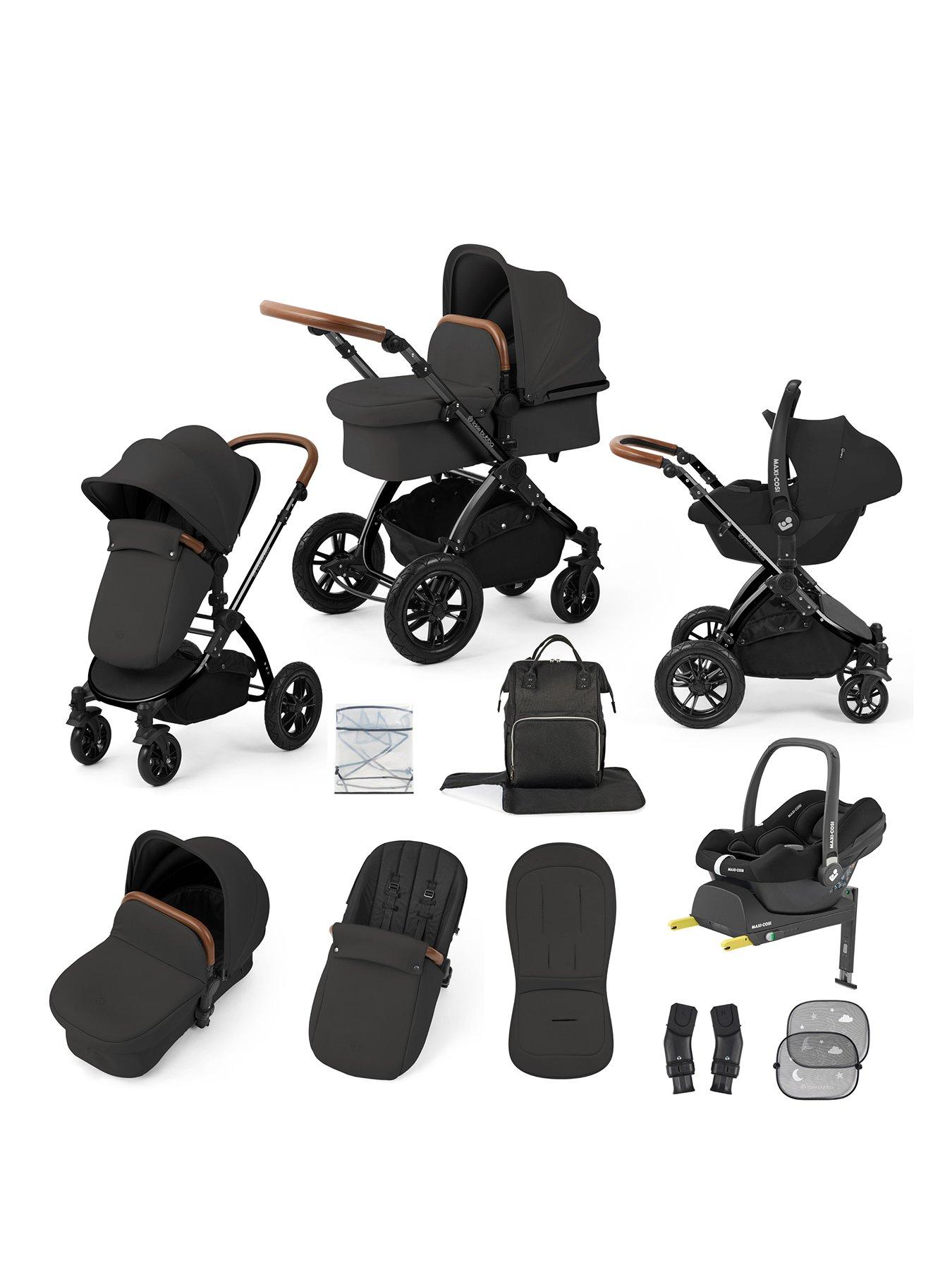 Image 1 of 7 of Ickle Bubba Stomp Luxe 12 Piece Travel System With Maxi Cosi Cabriofix I-Size Car Seat &amp; Isofix Base - Black / Charcoal Grey / Tan