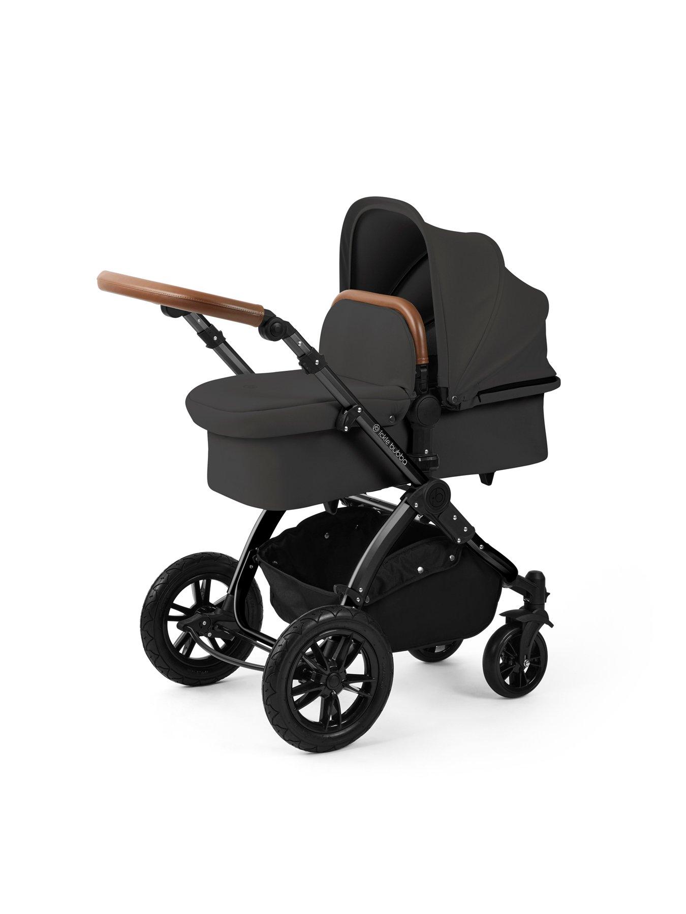 Image 2 of 7 of Ickle Bubba Stomp Luxe 12 Piece Travel System With Maxi Cosi Cabriofix I-Size Car Seat &amp; Isofix Base - Black / Charcoal Grey / Tan