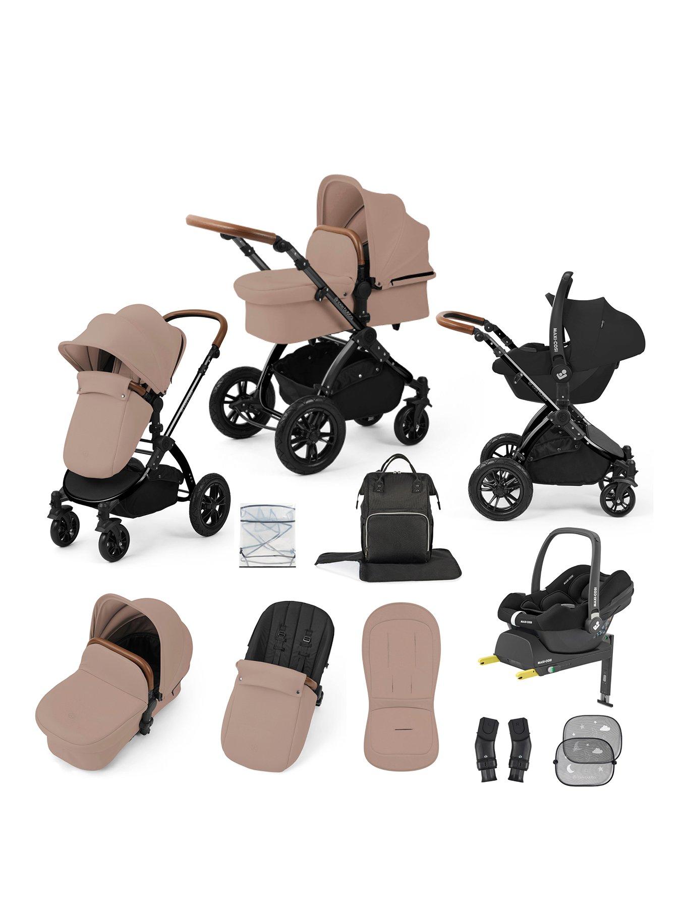 Ickle Bubba Stomp Luxe 12 Piece Travel System With Maxi Cosi Cabriofix I-Size Car Seat  &  Isofix Base - Black / Desert / Tan