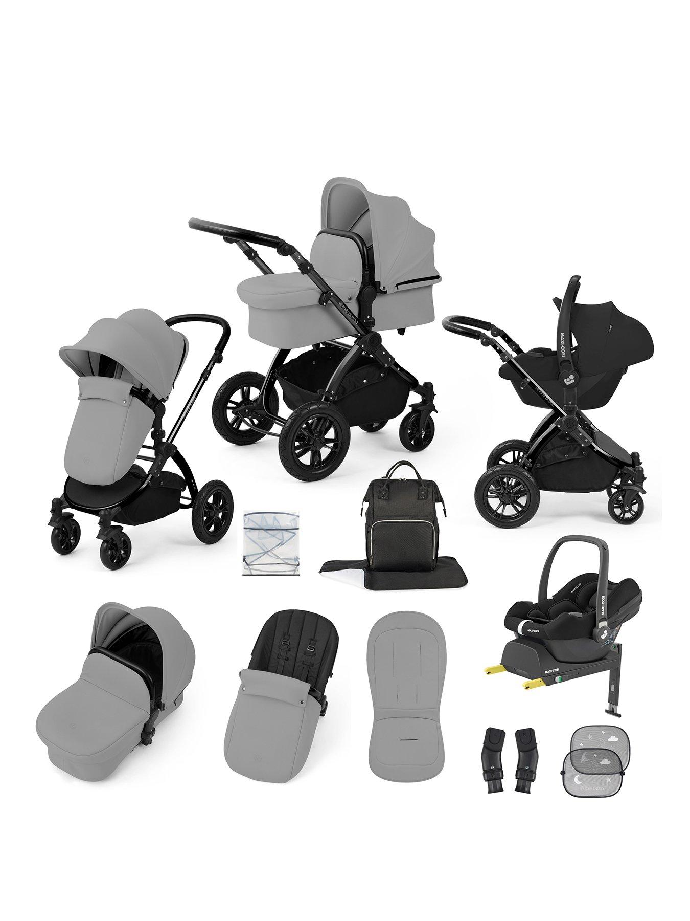 Ickle Bubba Stomp Luxe 12 Piece Travel System With Maxi Cosi Cabriofix I-Size Car Seat  &  Isofix Base - Black / Pearl Grey / Black