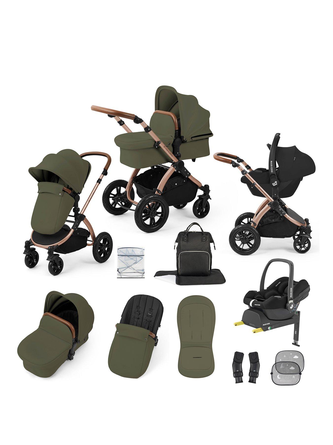 Ickle Bubba Stomp Luxe 12 Piece Travel System With Maxi Cosi Cabriofix I-Size Car Seat  &  Isofix Base - Bronze / Woodland / Tan
