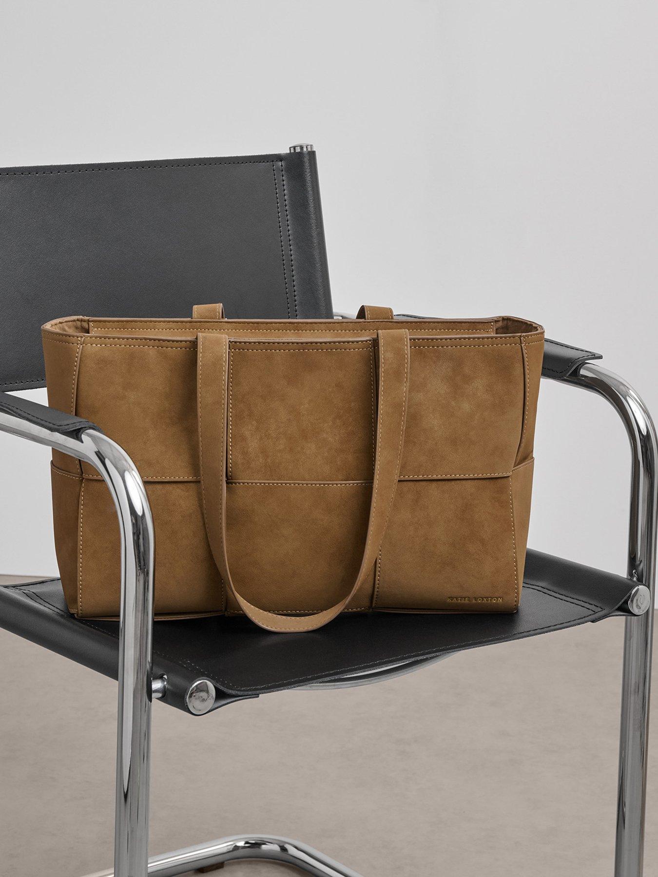 Image 1 of 6 of Katie Loxton Taya Woven Suedette Tote Bag - Caramel Suedette