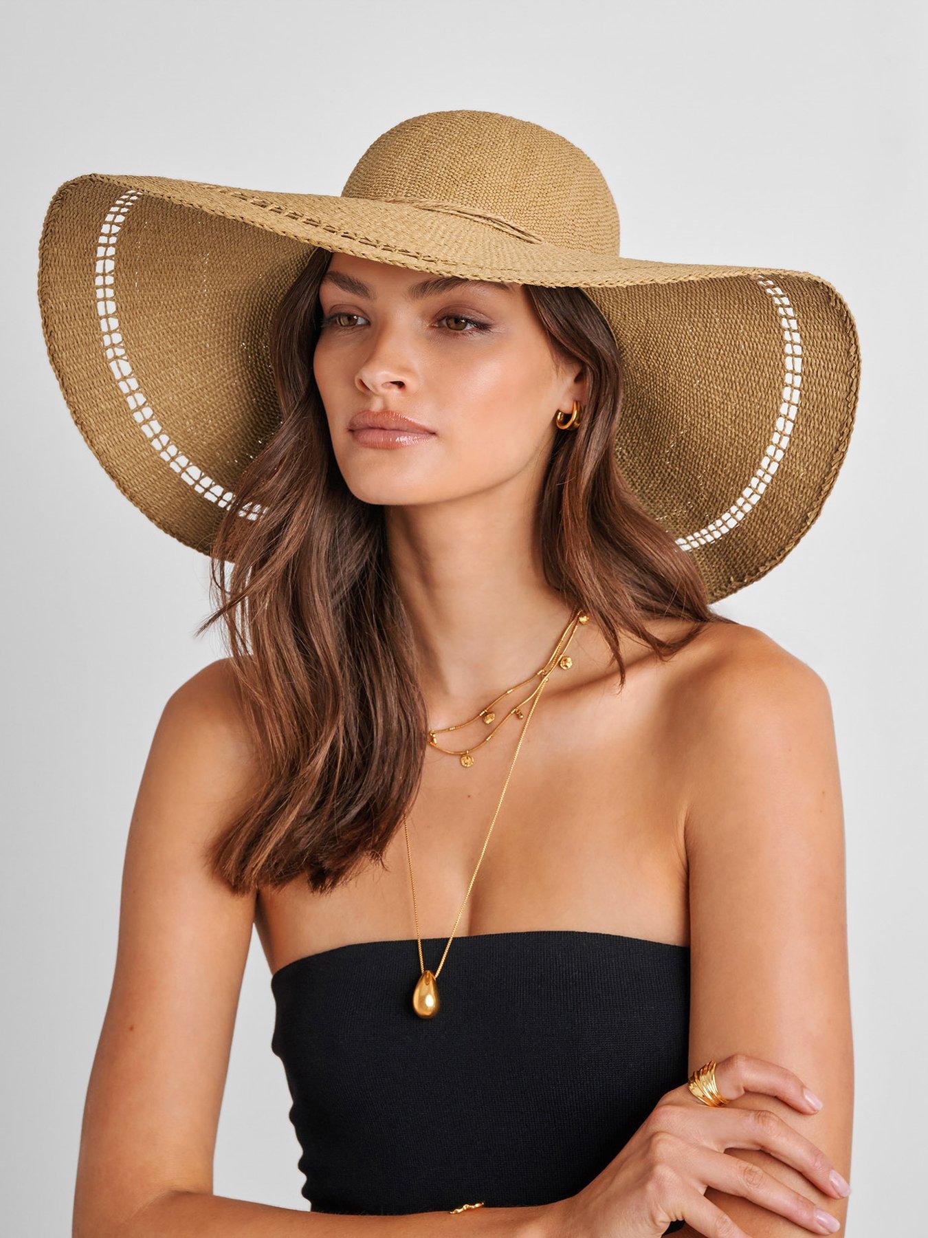 Image 1 of 6 of Katie Loxton Wide Brim Floppy Hat - Natural