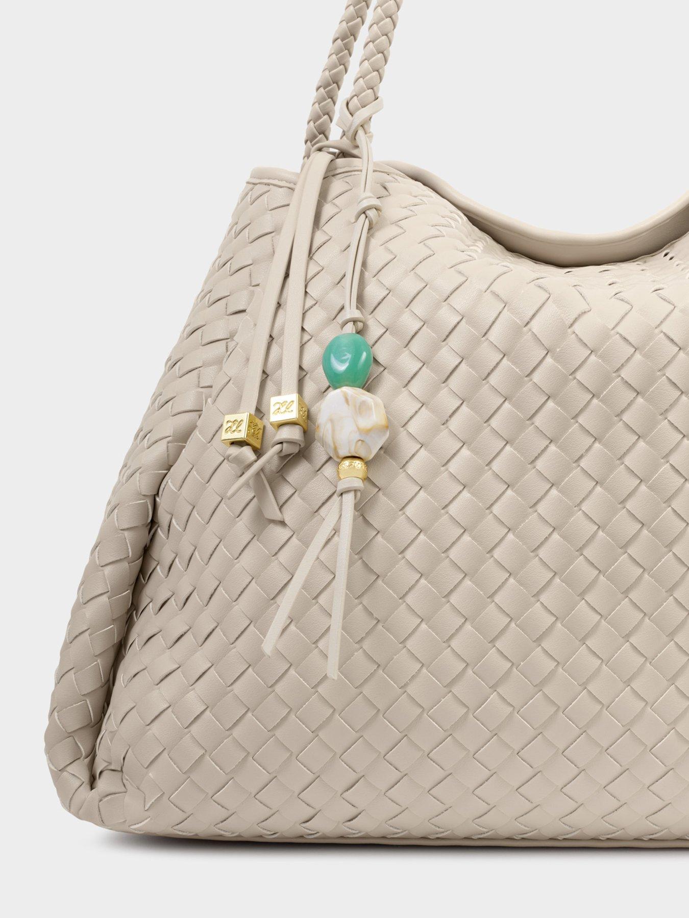 Image 2 of 5 of Katie Loxton Beaded Keyring Bag Charm - Oyster
