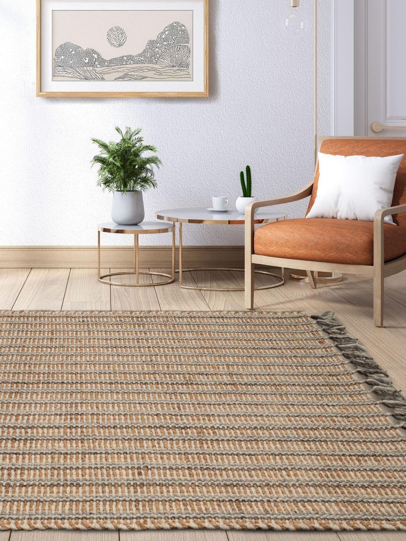 Image 1 of 4 of The Very Collection Handwoven Striped Tassle Rug