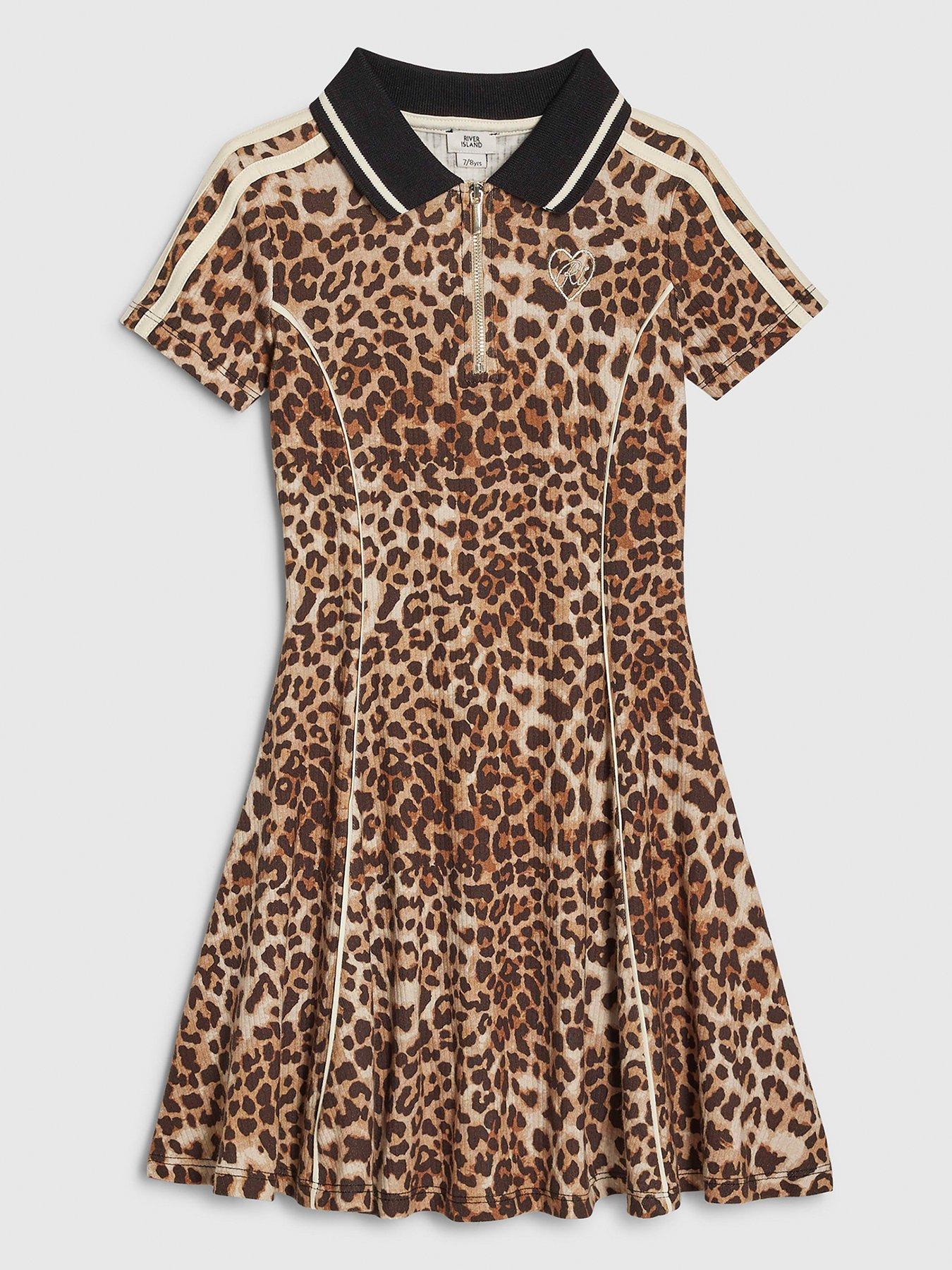 river-island-older-girls-leopard-print-polo-dress-brown