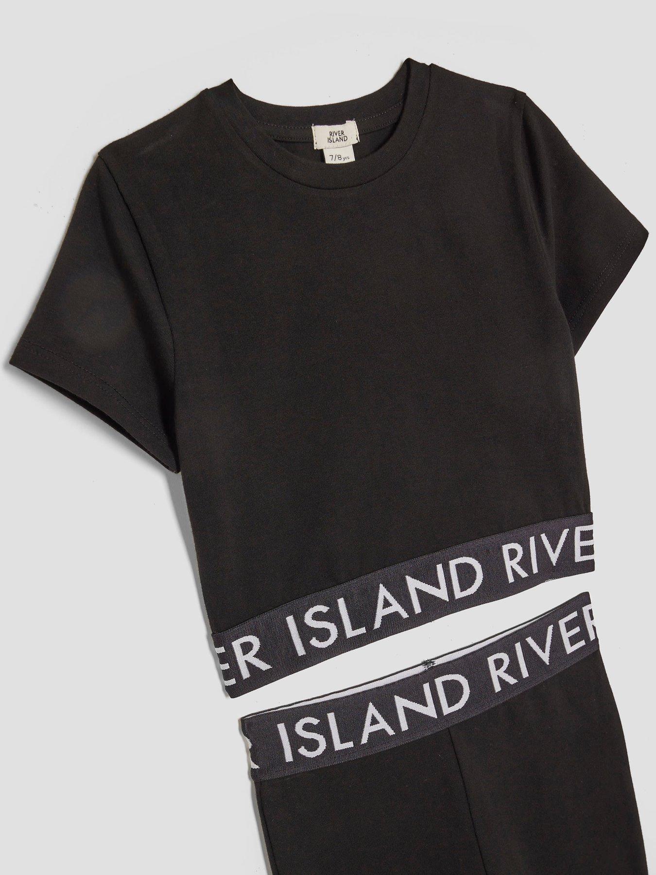 Image 3 of 4 of River Island Older Girls Waistband T-Shirt And Kickflare Leggings Set - Black