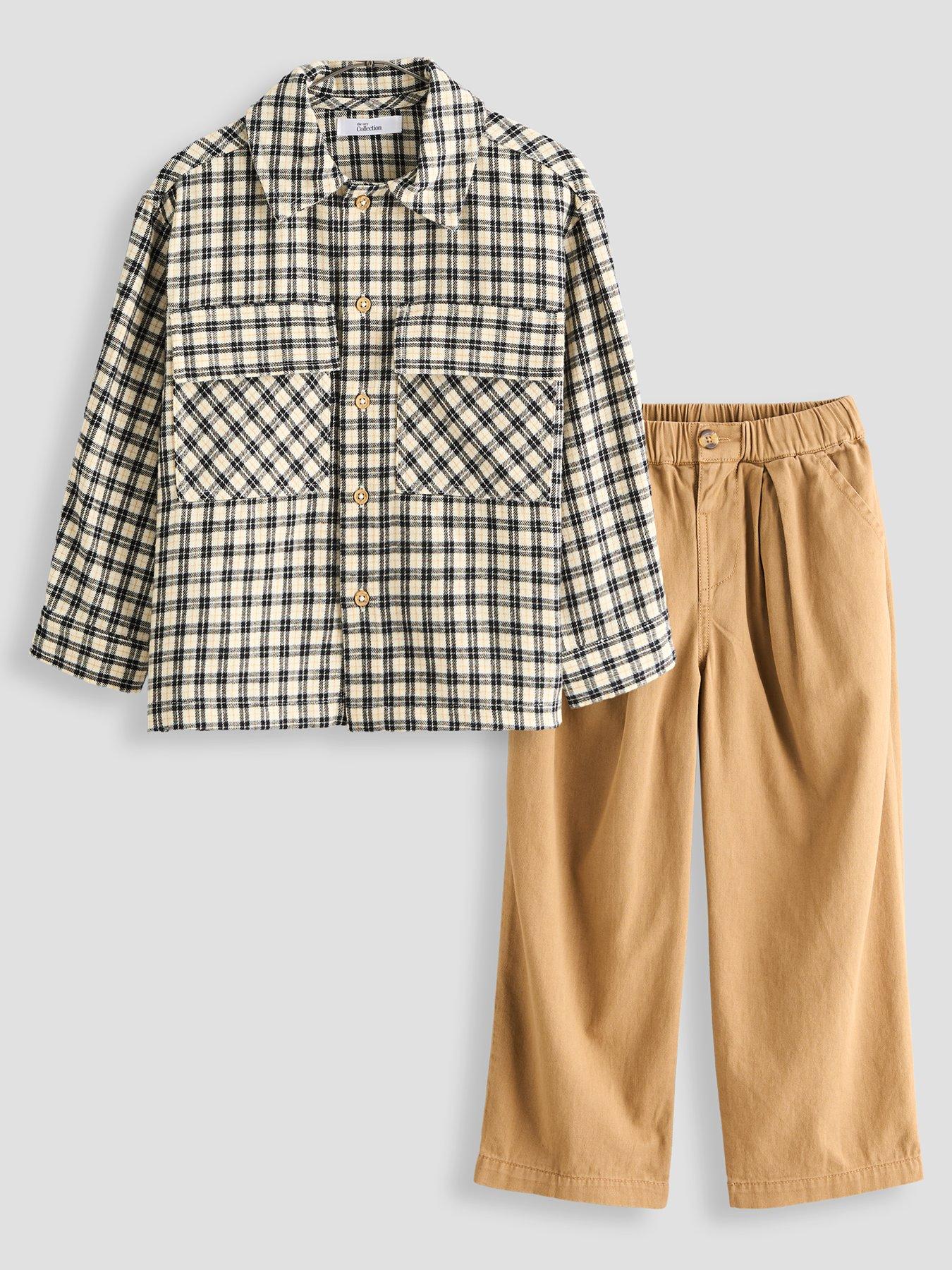 The Very Collection Boys Brushed Check Shirt And Chunky Twill Trouser Basic Set - Grey