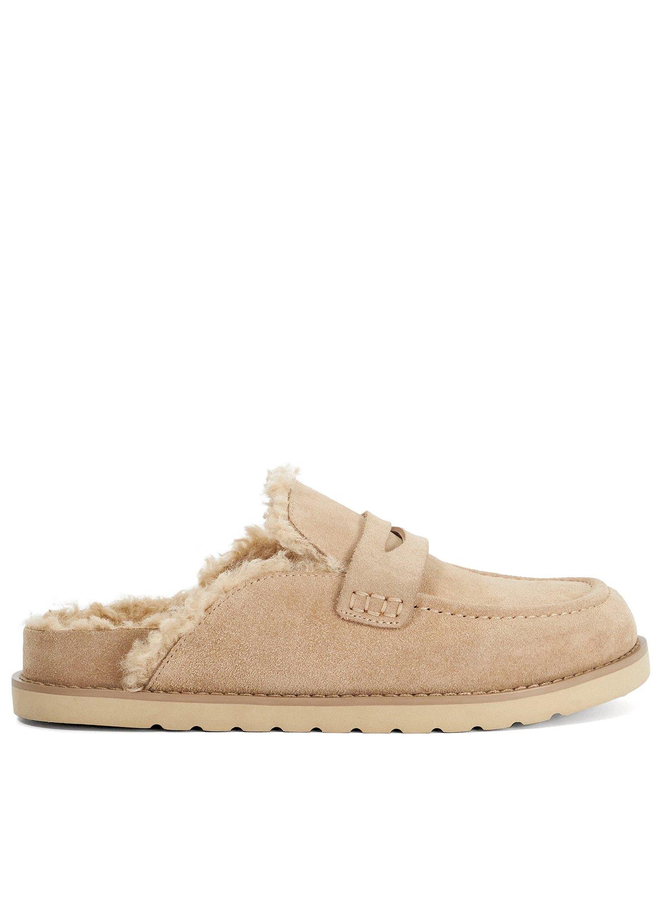 Dune London Goldy Faux Shearling Lined Backless Suede Loafers - Beige