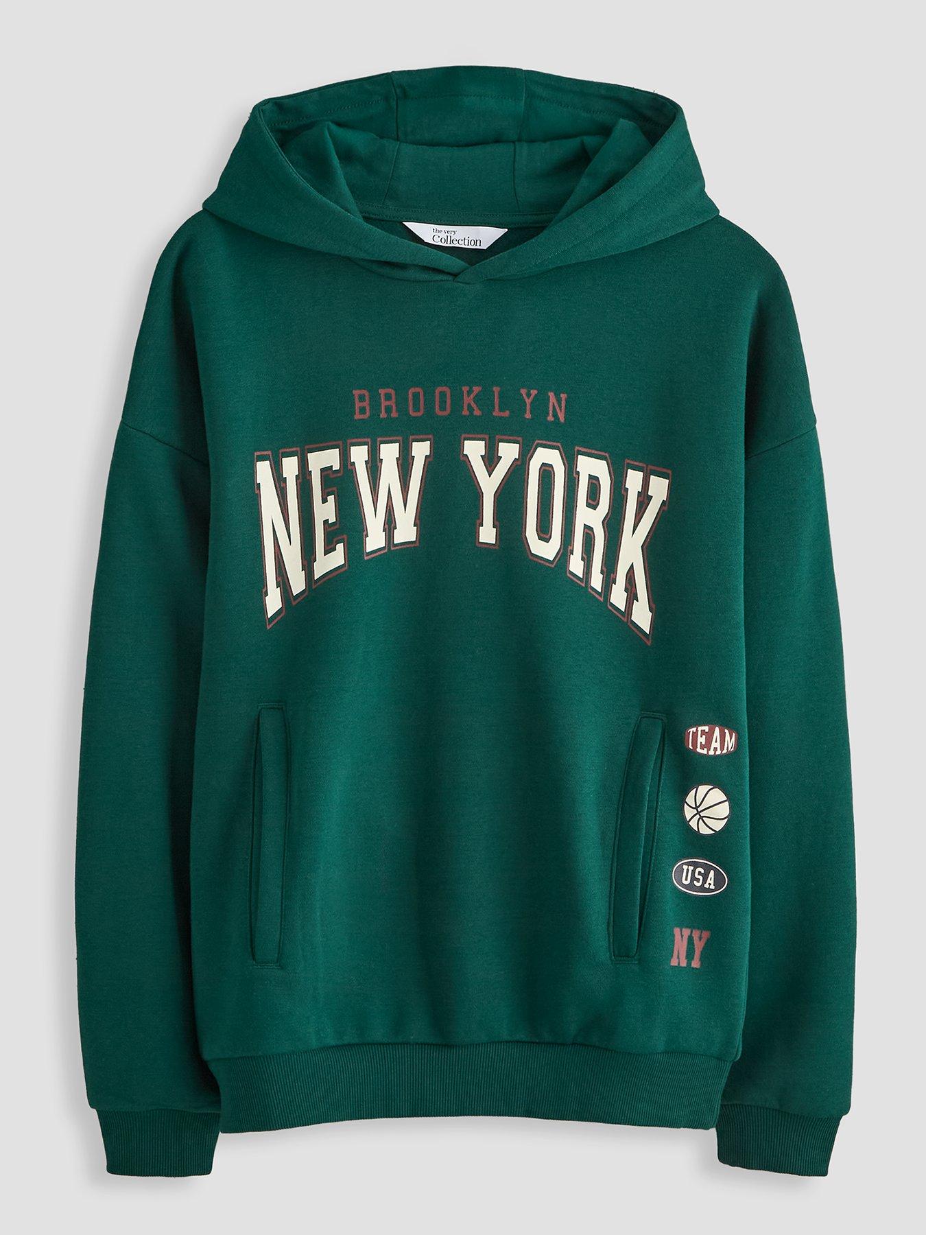 The Very Collection Boys Cotton Rich Nyc Graphic Basic Hoodie - Green
