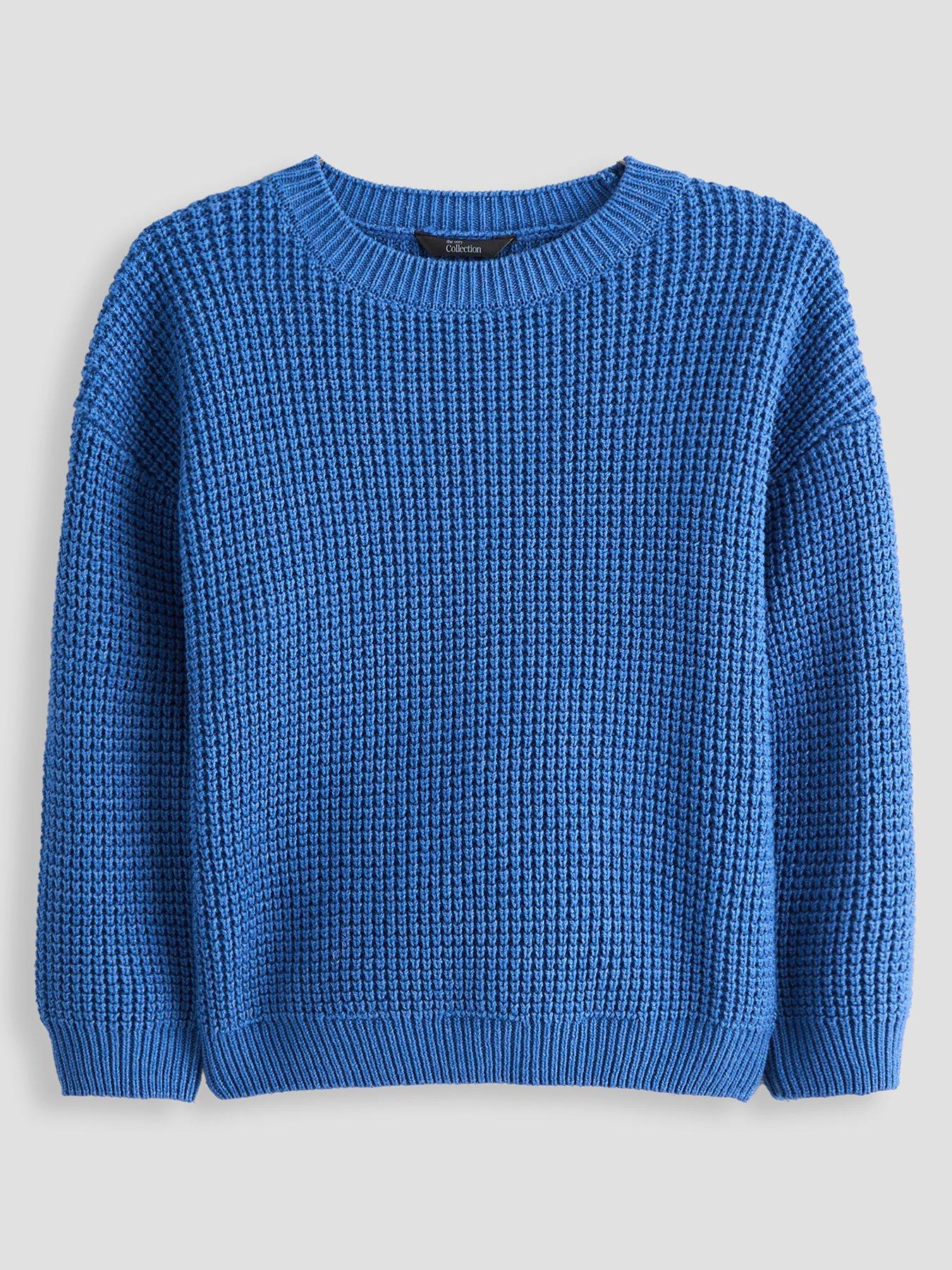 The Very Collection Boys Waffle Knit Crew Basic Jumper - Blue