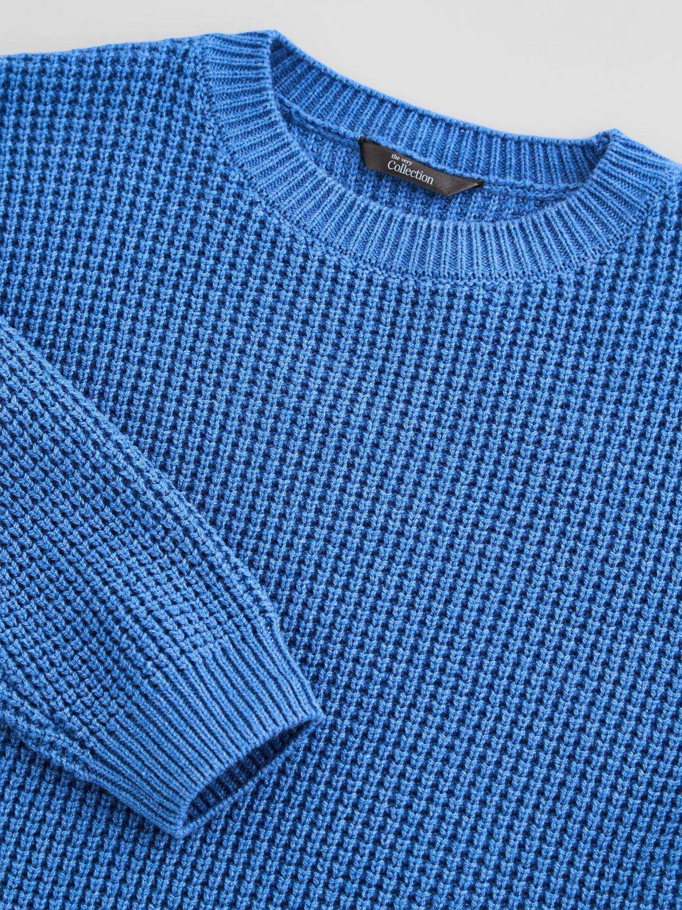 Image 3 of 4 of The Very Collection Boys Waffle Knit Crew Basic Jumper - Blue